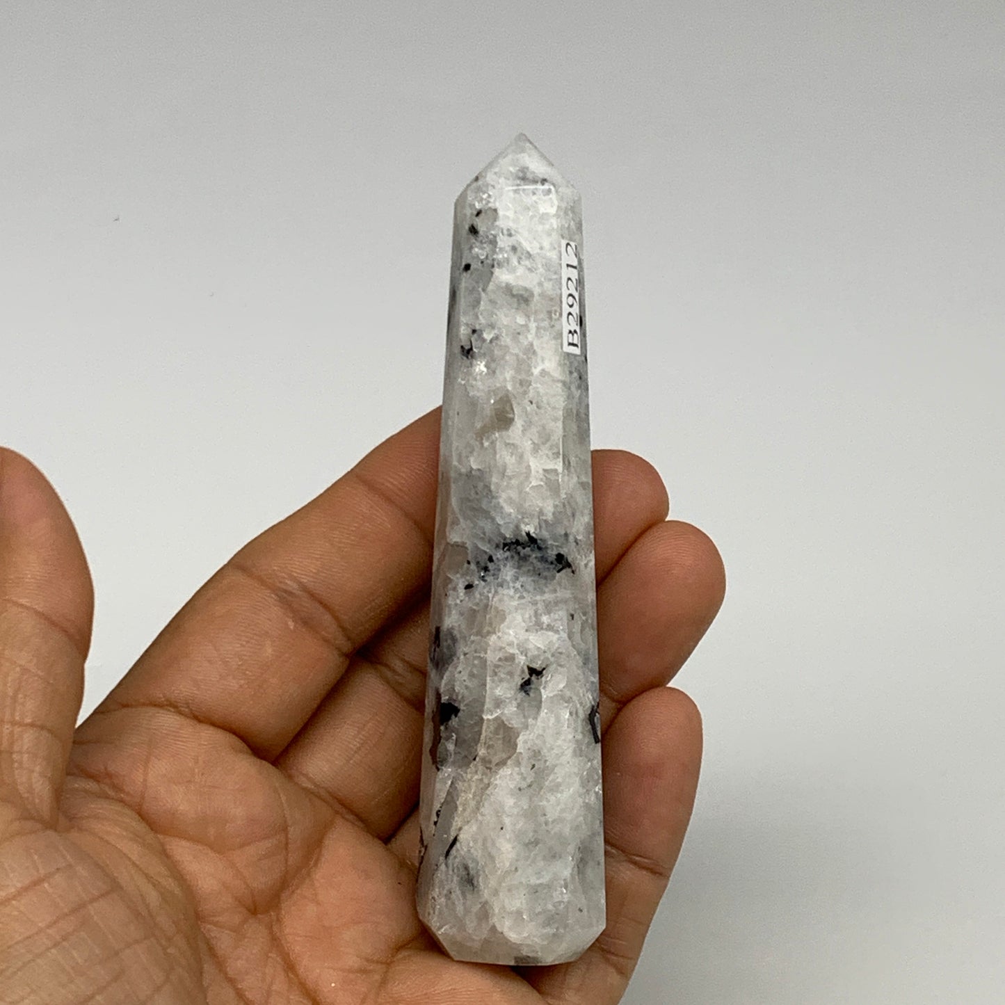 73.1g, 4"x0.9", Rainbow Moonstone Tower Obelisk Point Crystal @India, B29212