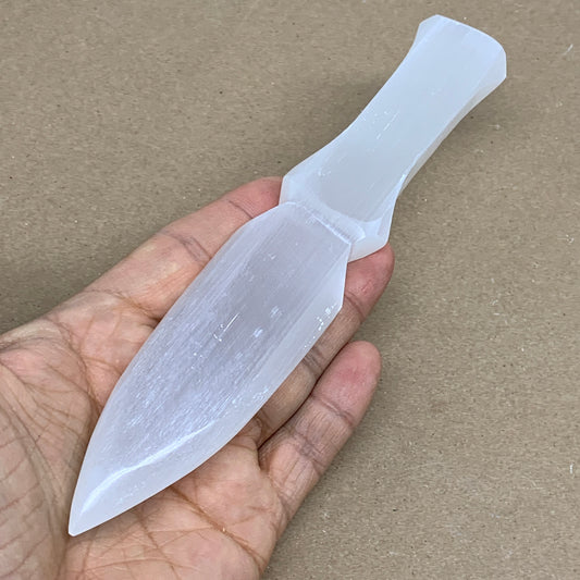 130g, 7.5"x1.3"x0.6", Natural Selenite Crystal Dagger (Satin Spar), B36330