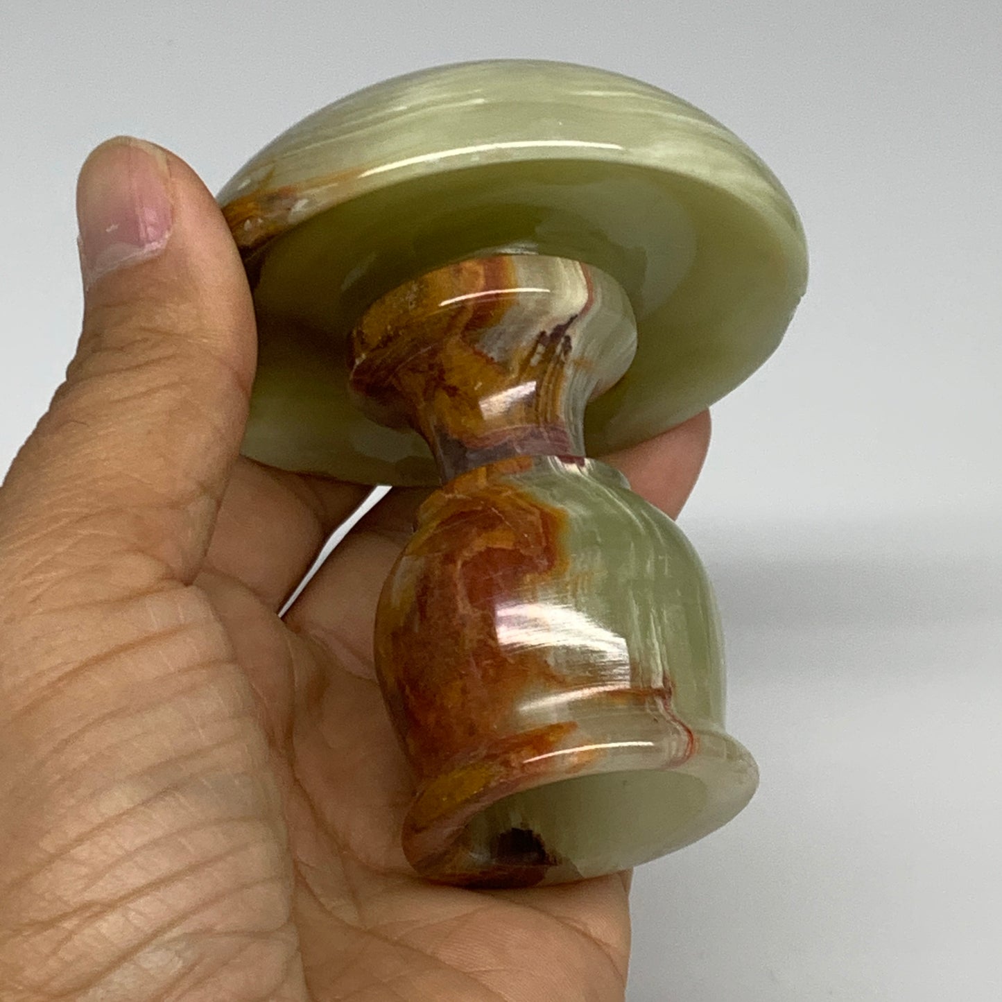 266g, 3.2"x1.4"x2.9", Natural Green Onyx Candle Holder Gemstone Hand Carved, B32