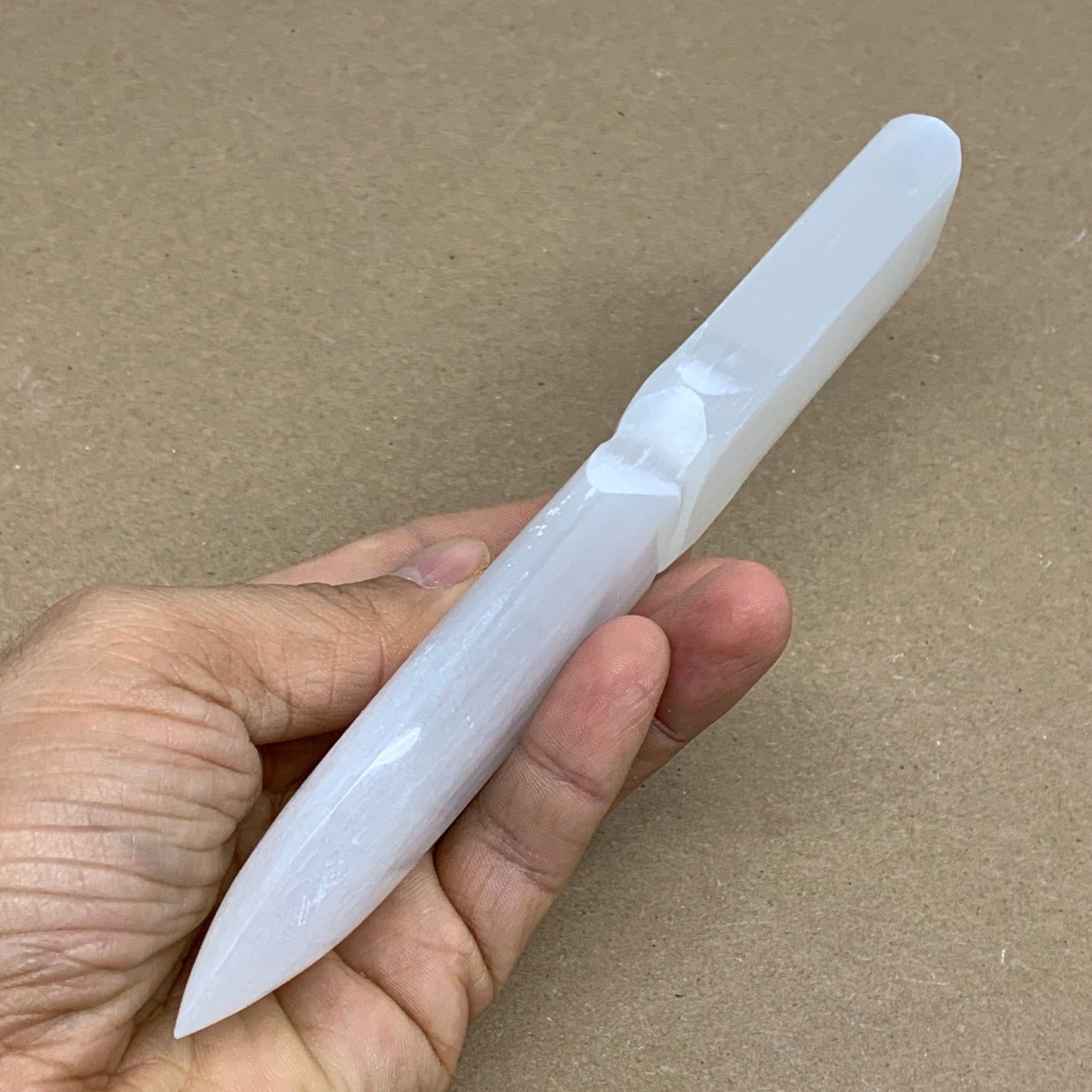130g, 7.5"x1.3"x0.6", Natural Selenite Crystal Dagger (Satin Spar), B36330