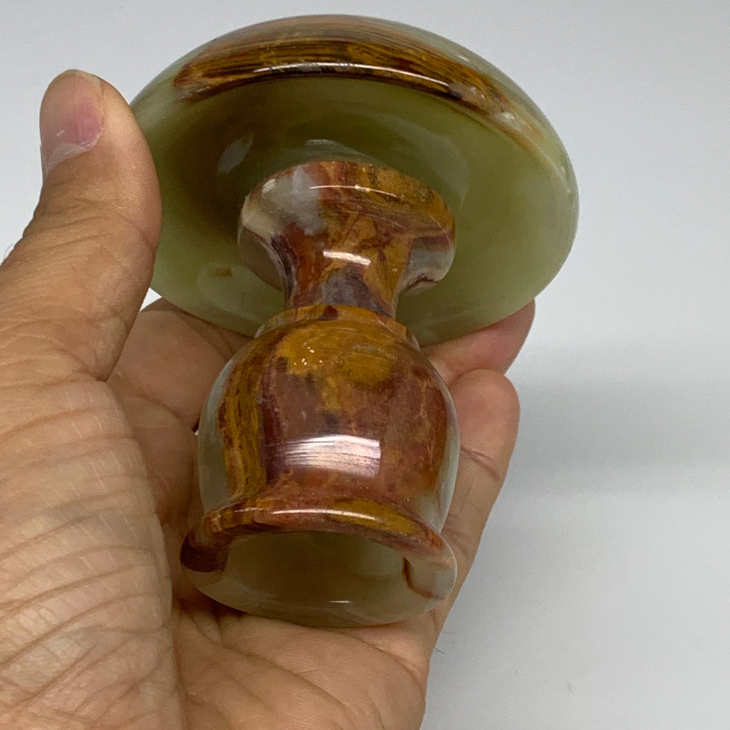 266g, 3.2"x1.4"x2.9", Natural Green Onyx Candle Holder Gemstone Hand Carved, B32