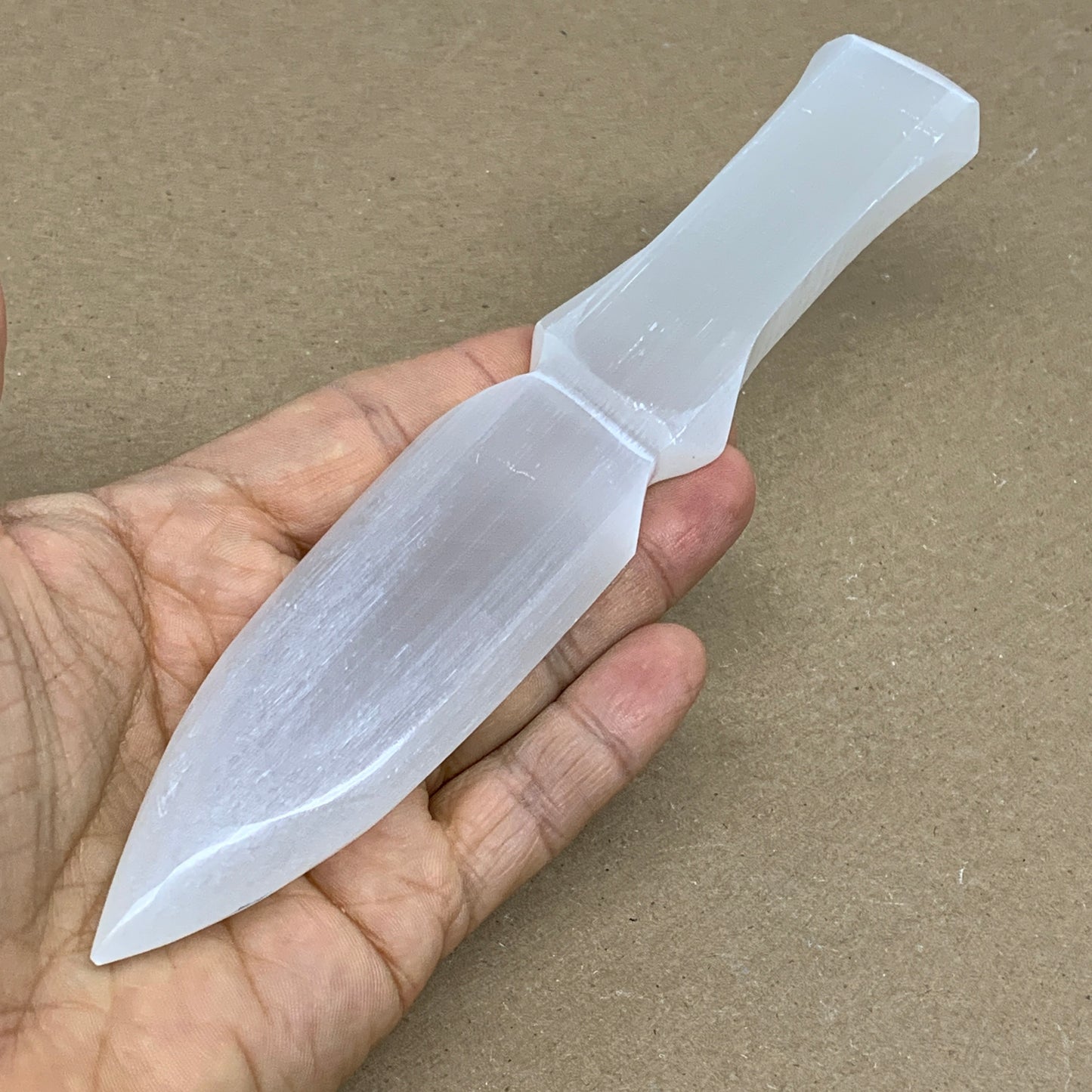 130g, 7.5"x1.3"x0.6", Natural Selenite Crystal Dagger (Satin Spar), B36330