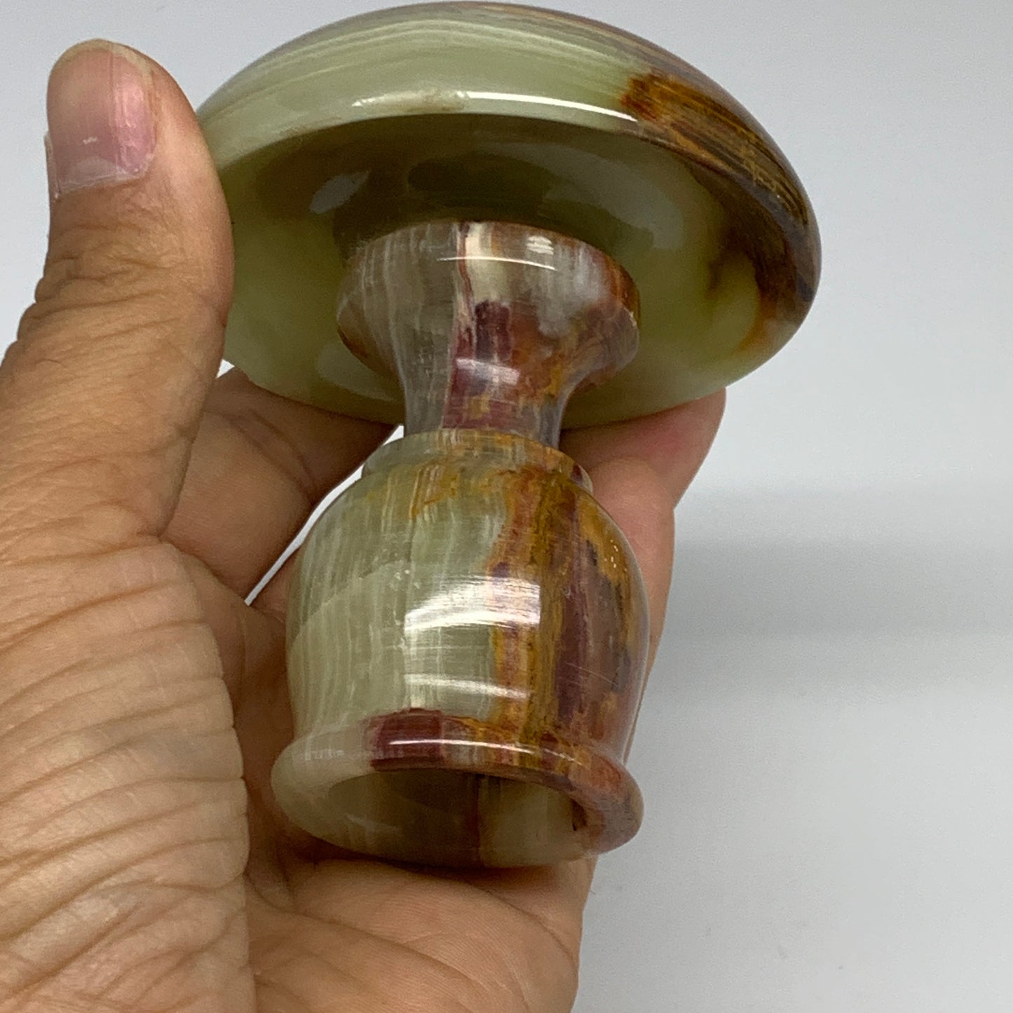 266g, 3.2"x1.4"x2.9", Natural Green Onyx Candle Holder Gemstone Hand Carved, B32