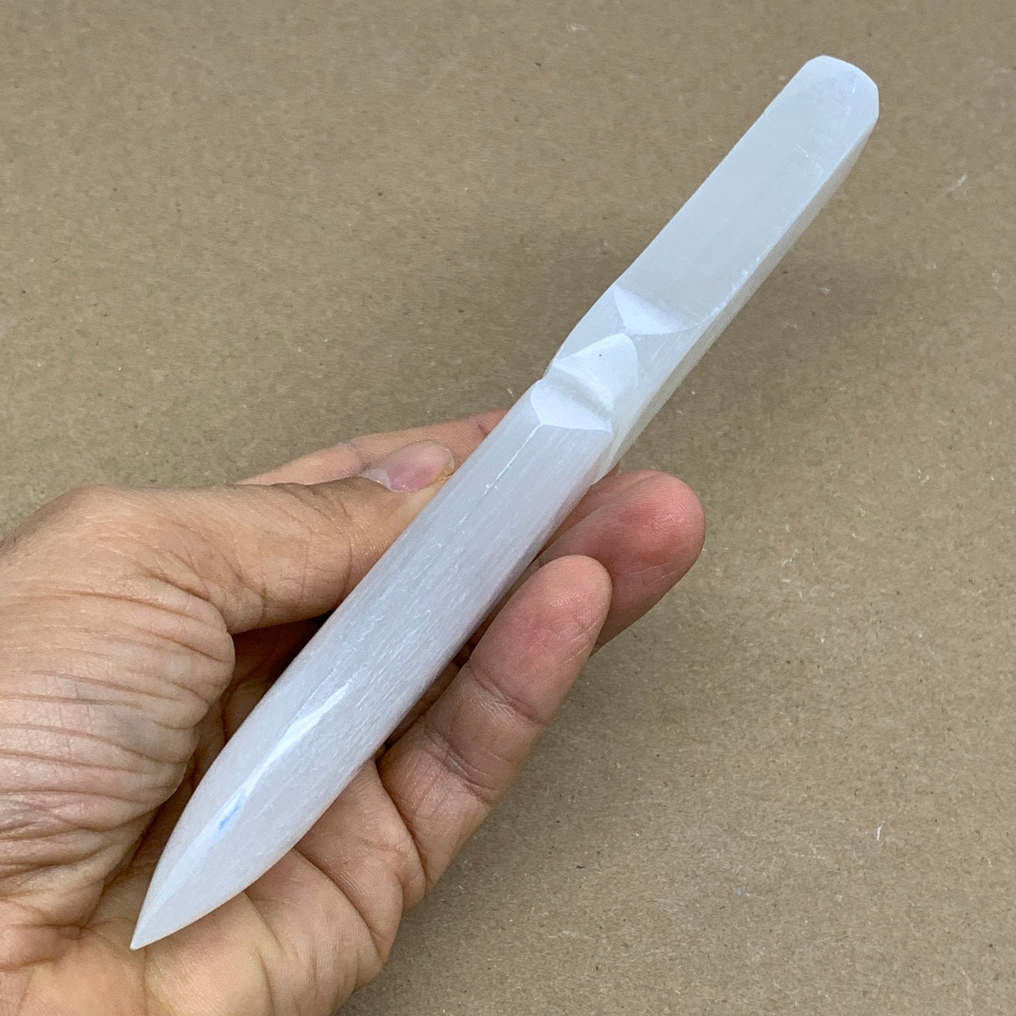 130g, 7.5"x1.3"x0.6", Natural Selenite Crystal Dagger (Satin Spar), B36330