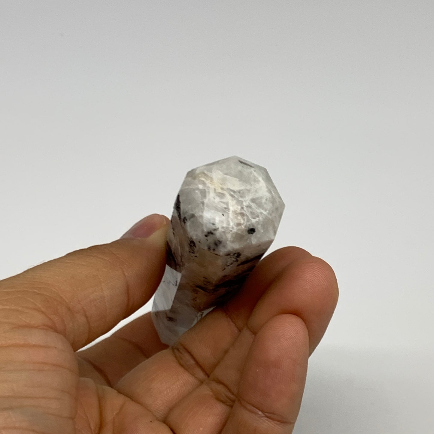 73.1g, 4"x0.9", Rainbow Moonstone Tower Obelisk Point Crystal @India, B29212