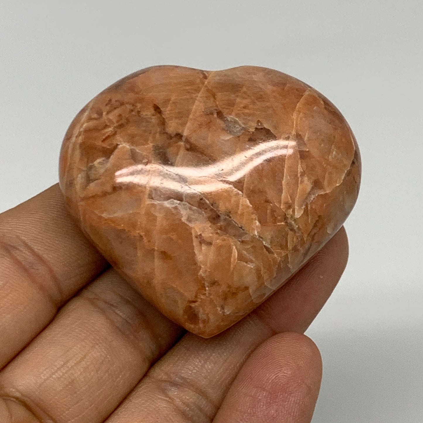 74.4g, 1.8"x2"x1", Peach Moonstone Heart Crystal Polished, B34996