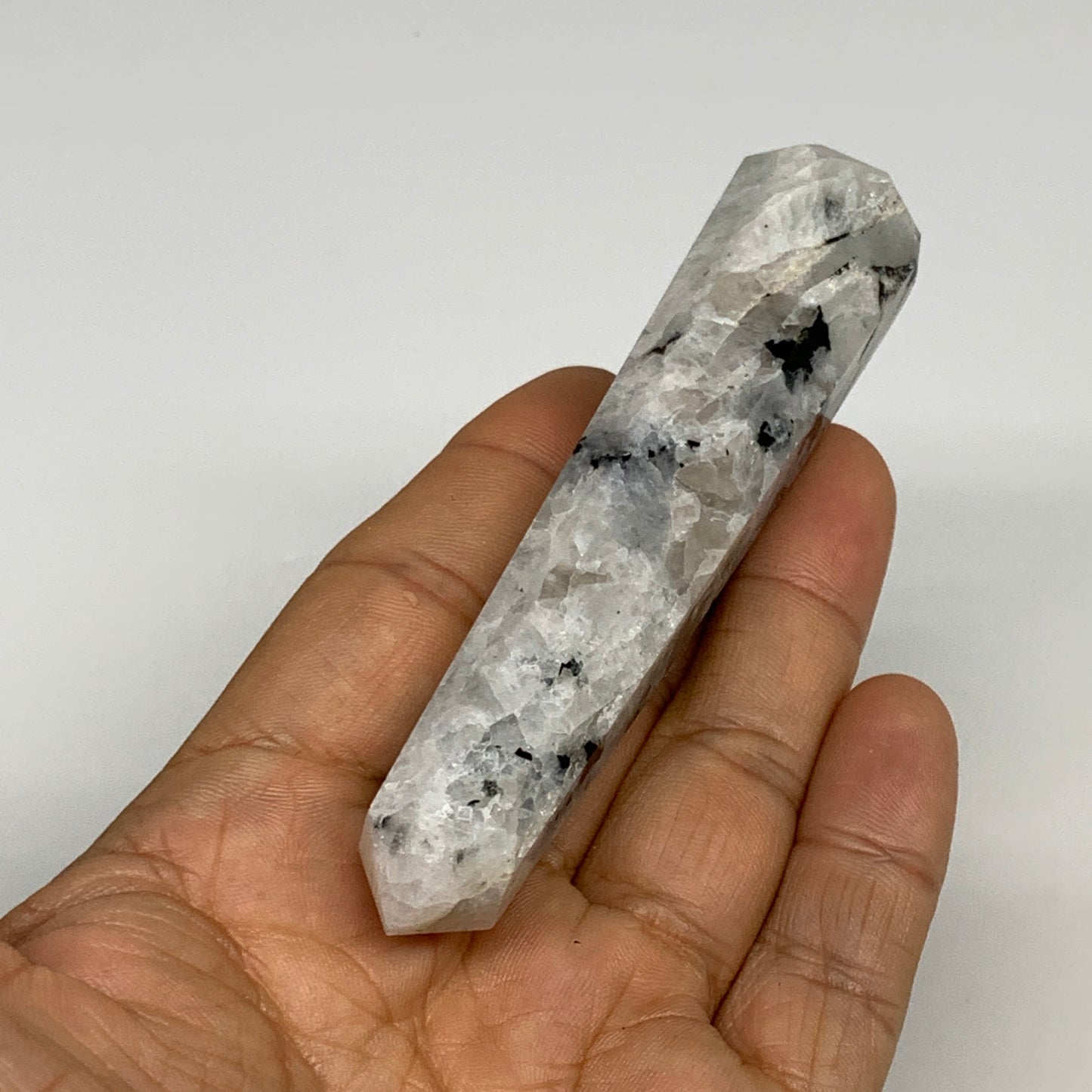 73.1g, 4"x0.9", Rainbow Moonstone Tower Obelisk Point Crystal @India, B29212