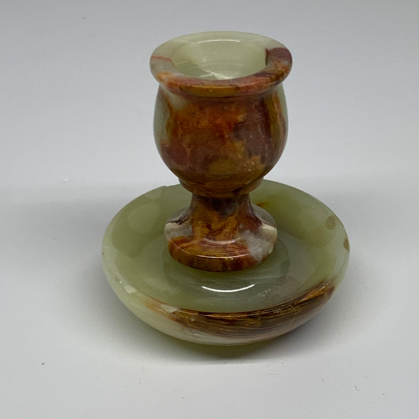 266g, 3.2"x1.4"x2.9", Natural Green Onyx Candle Holder Gemstone Hand Carved, B32