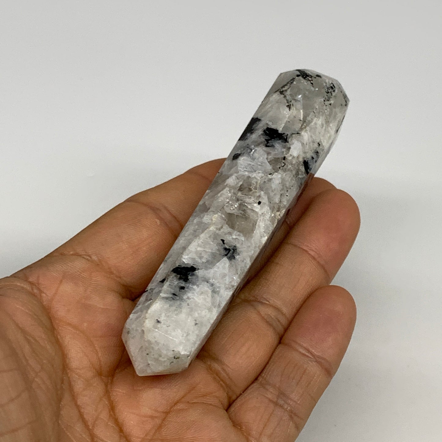 73.1g, 4"x0.9", Rainbow Moonstone Tower Obelisk Point Crystal @India, B29212