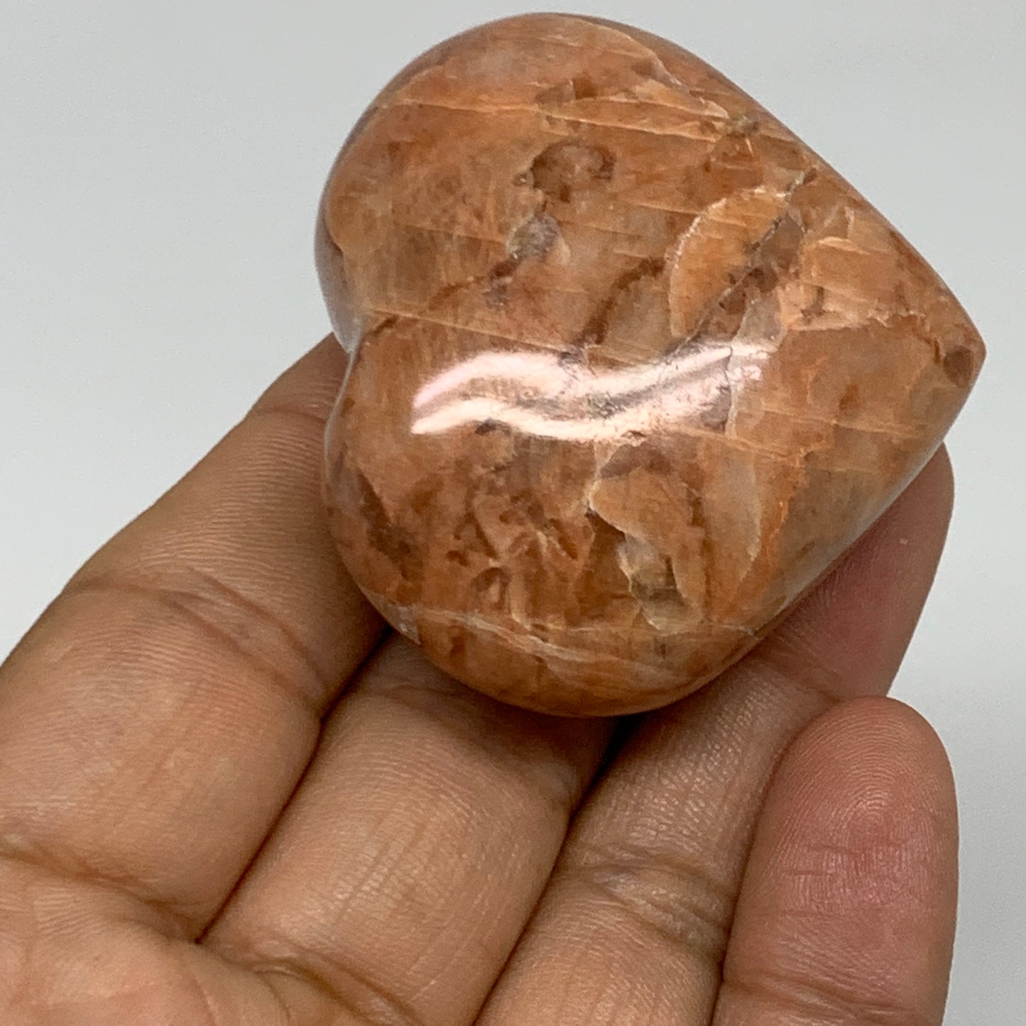 74.4g, 1.8"x2"x1", Peach Moonstone Heart Crystal Polished, B34996