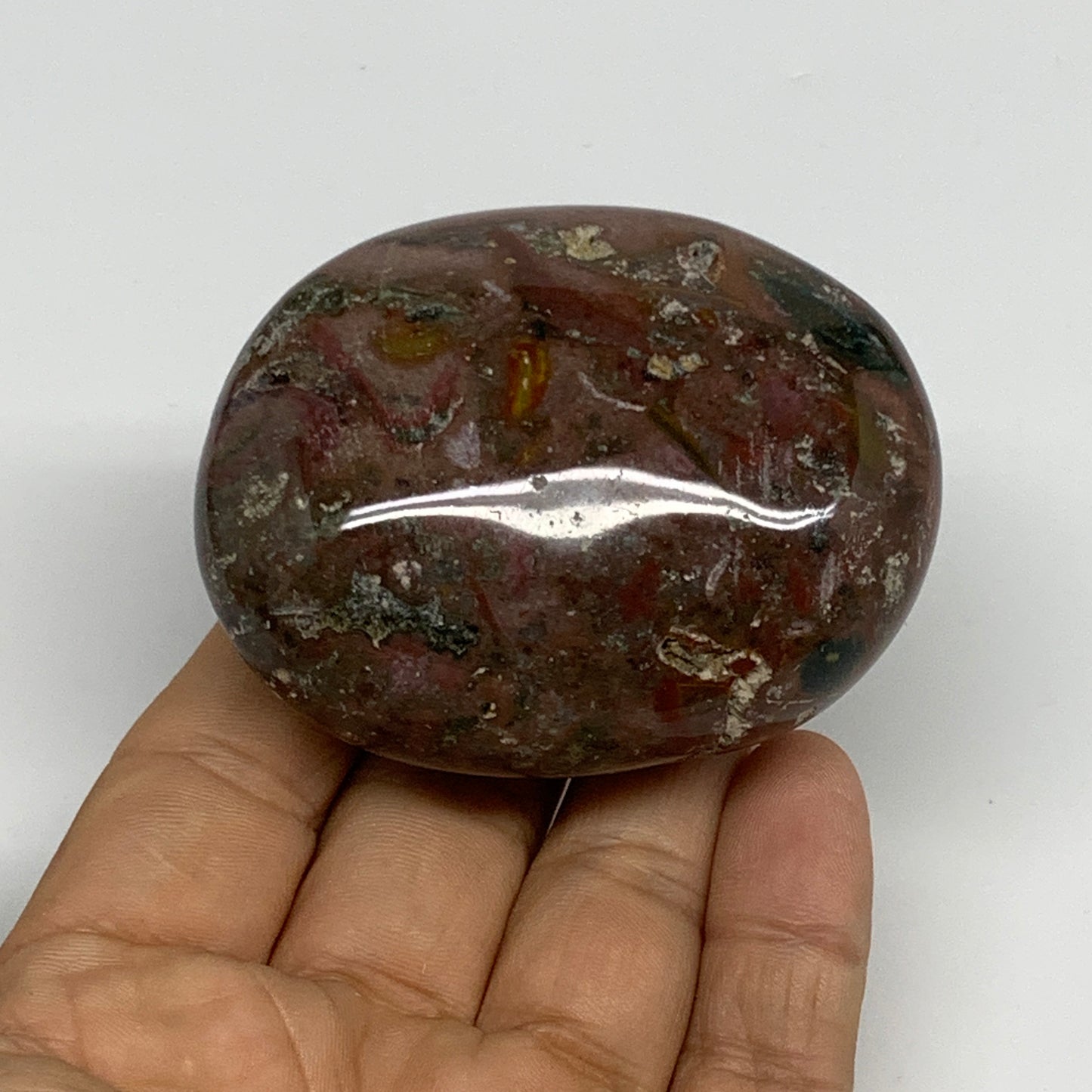 151.9g, 2.6"x2.1"x1.2" Natural Ocean Jasper Palm-Stone Orbicular Jasper, B30747