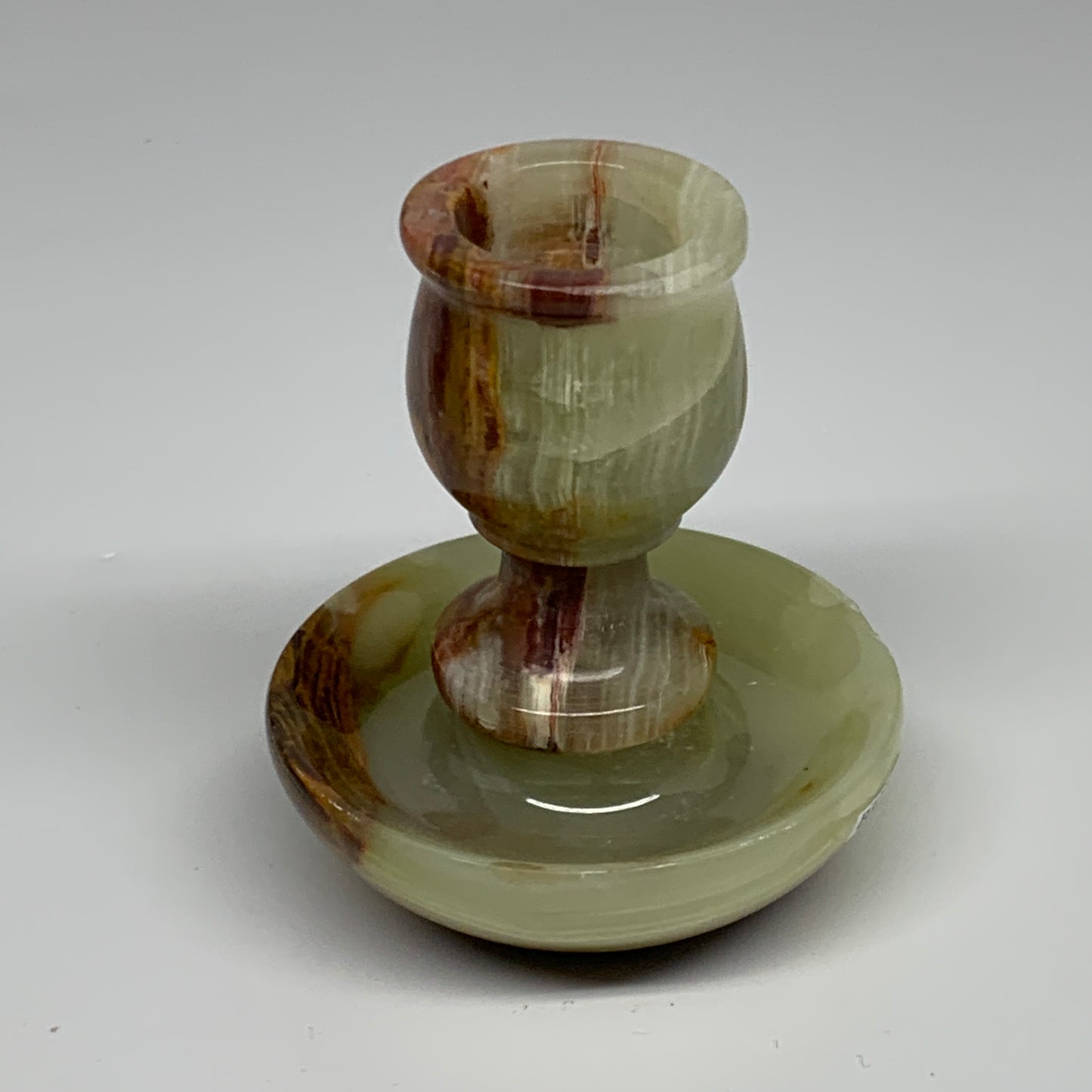 266g, 3.2"x1.4"x2.9", Natural Green Onyx Candle Holder Gemstone Hand Carved, B32