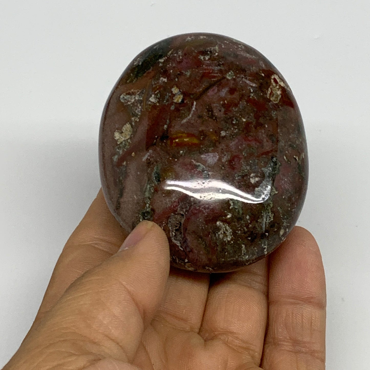 151.9g, 2.6"x2.1"x1.2" Natural Ocean Jasper Palm-Stone Orbicular Jasper, B30747