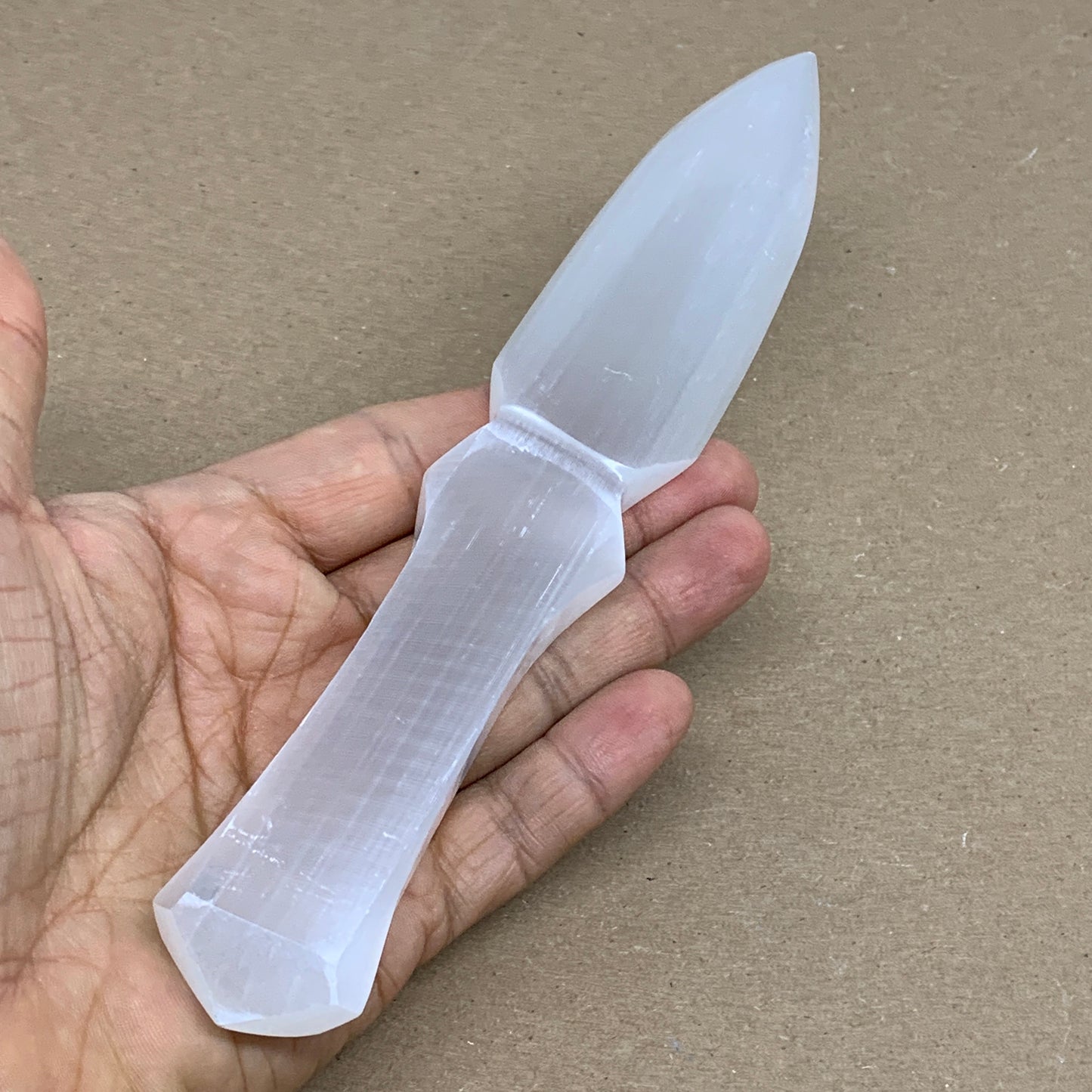 130g, 7.5"x1.3"x0.6", Natural Selenite Crystal Dagger (Satin Spar), B36330