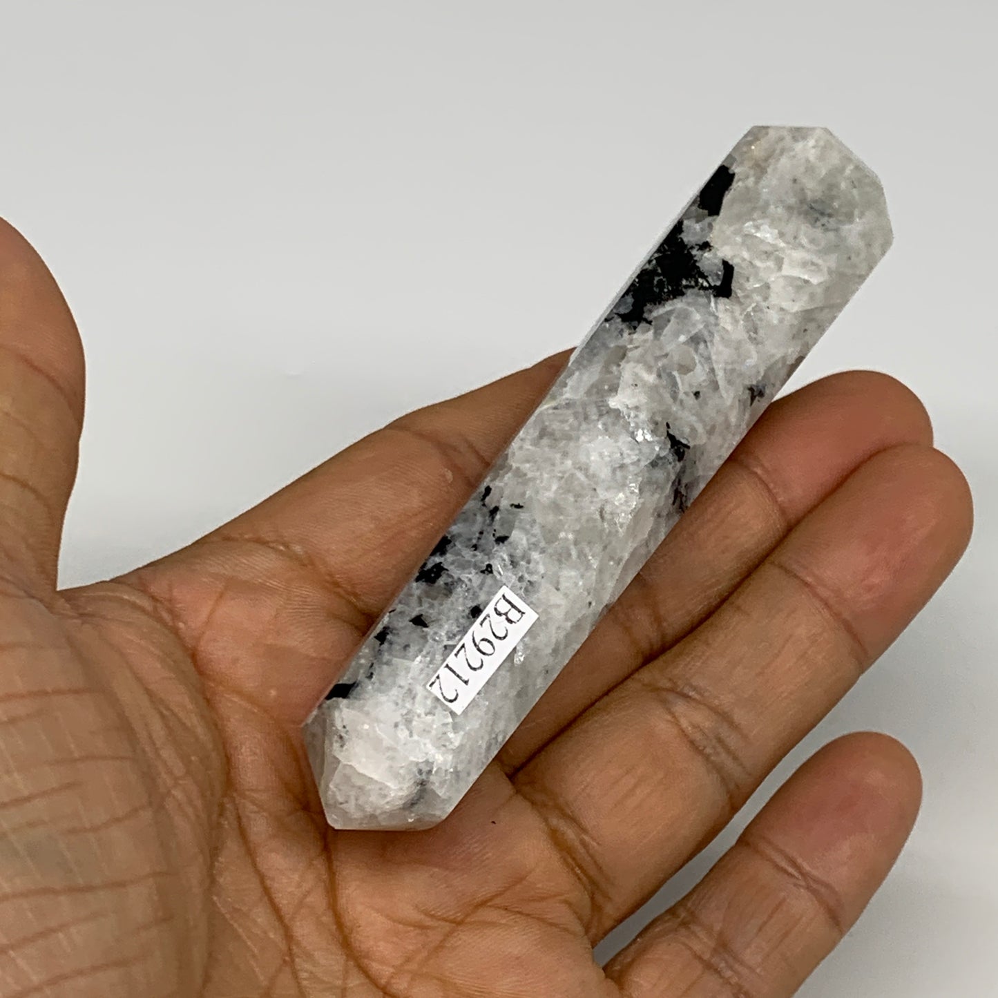 73.1g, 4"x0.9", Rainbow Moonstone Tower Obelisk Point Crystal @India, B29212