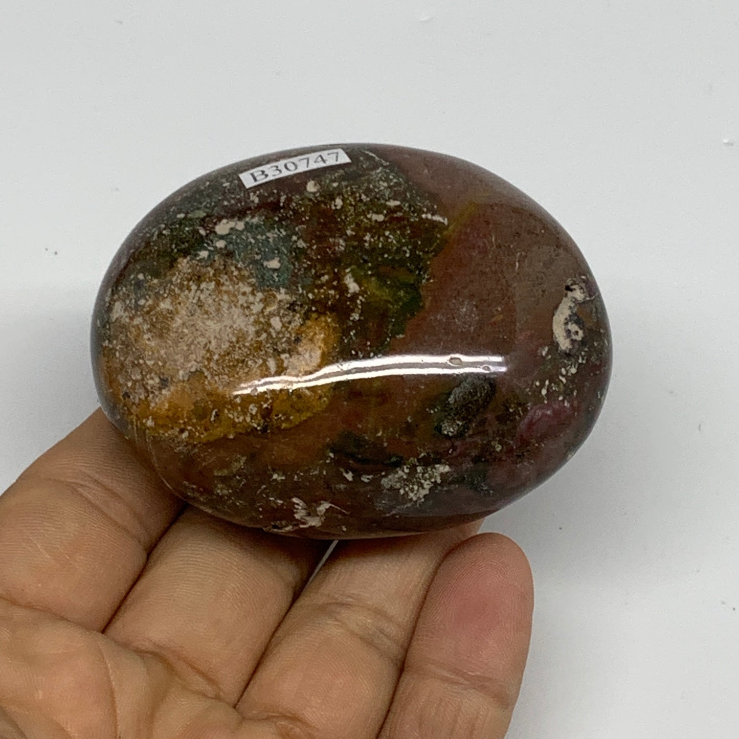 151.9g, 2.6"x2.1"x1.2" Natural Ocean Jasper Palm-Stone Orbicular Jasper, B30747