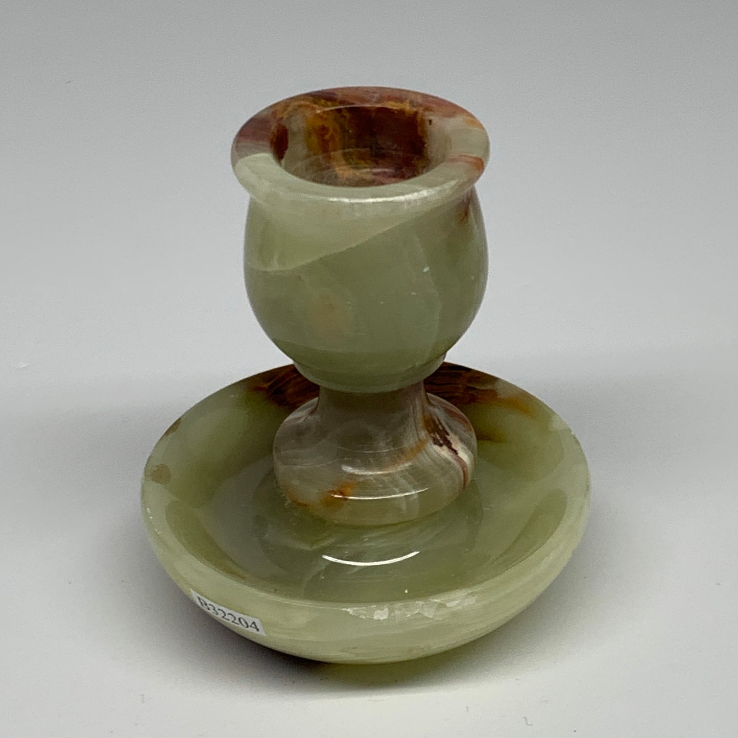 266g, 3.2"x1.4"x2.9", Natural Green Onyx Candle Holder Gemstone Hand Carved, B32