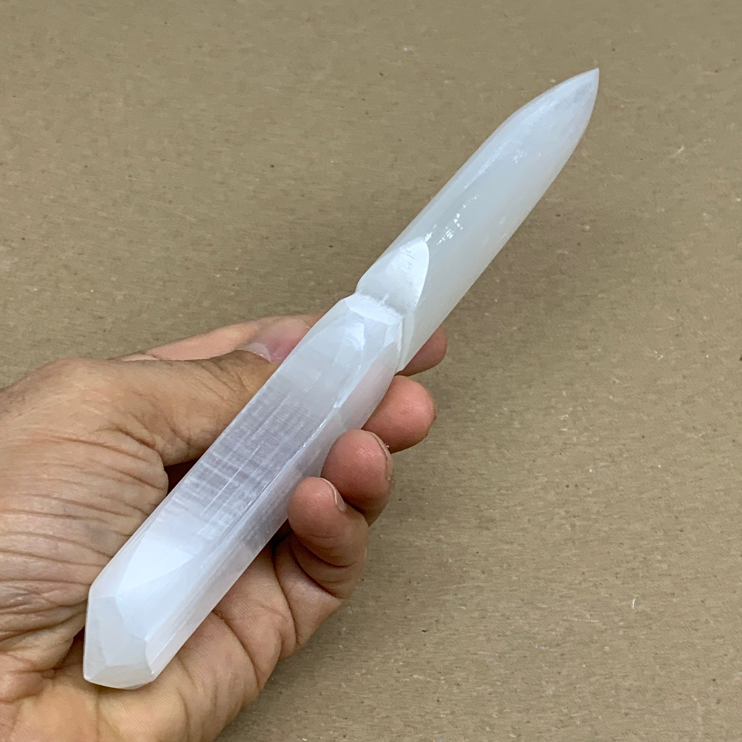 130g, 7.5"x1.3"x0.6", Natural Selenite Crystal Dagger (Satin Spar), B36330