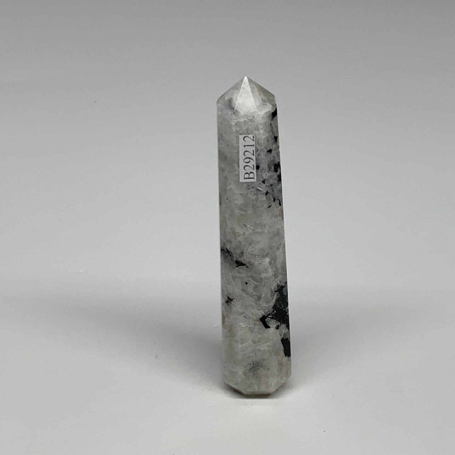 73.1g, 4"x0.9", Rainbow Moonstone Tower Obelisk Point Crystal @India, B29212