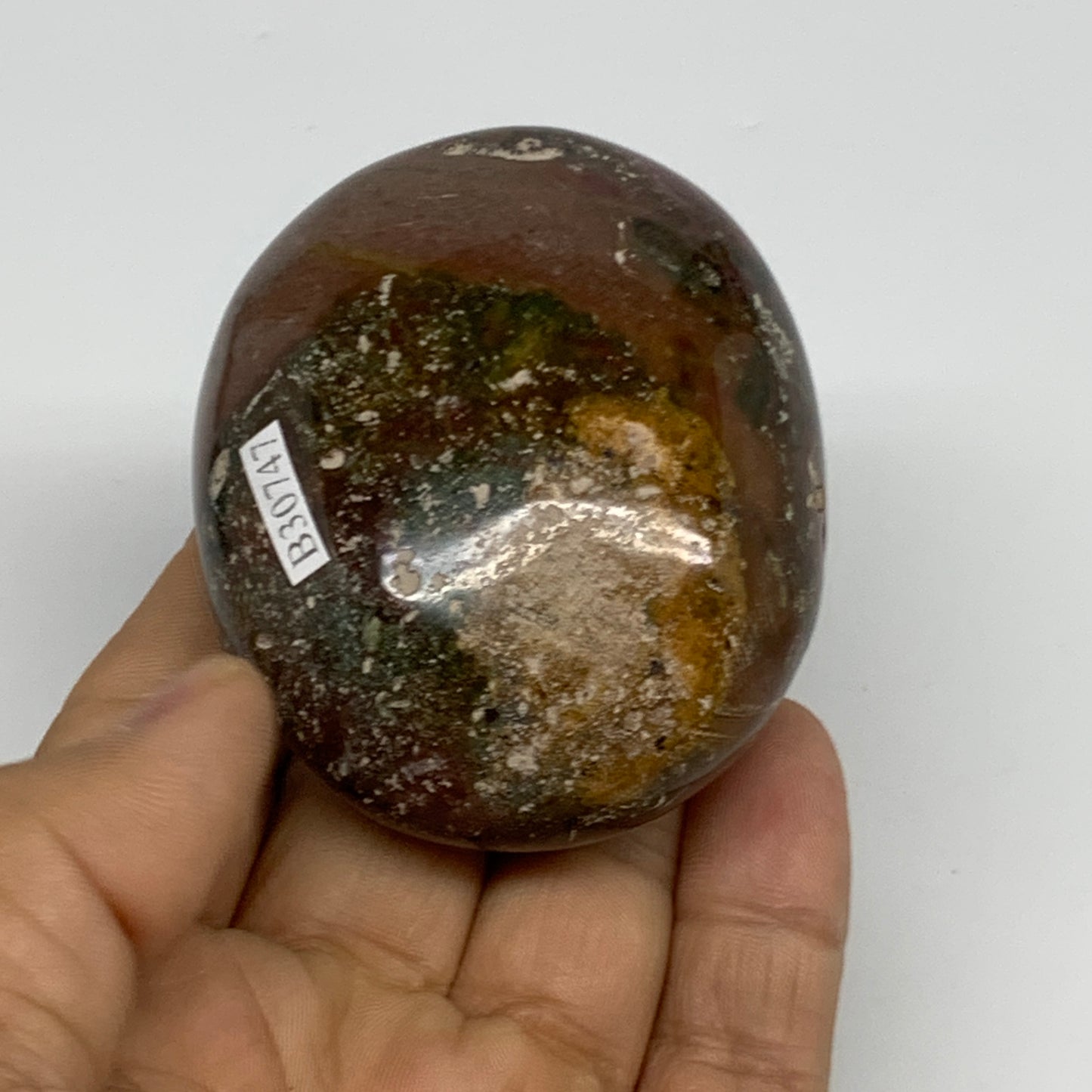 151.9g, 2.6"x2.1"x1.2" Natural Ocean Jasper Palm-Stone Orbicular Jasper, B30747
