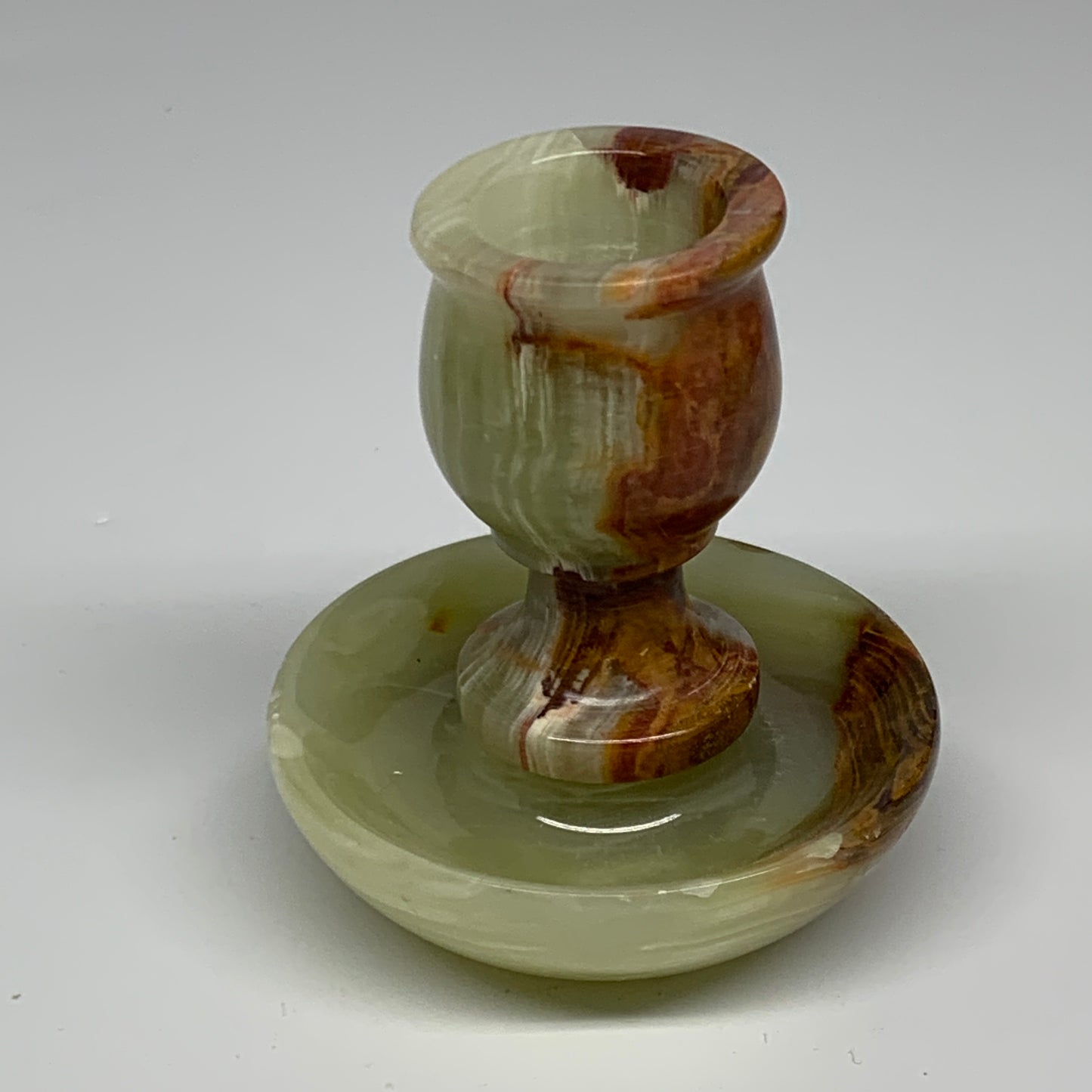 266g, 3.2"x1.4"x2.9", Natural Green Onyx Candle Holder Gemstone Hand Carved, B32