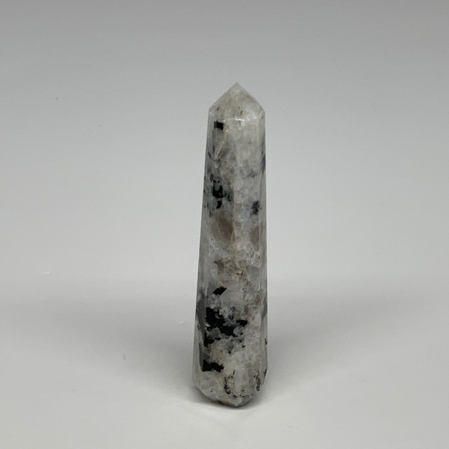 73.1g, 4"x0.9", Rainbow Moonstone Tower Obelisk Point Crystal @India, B29212