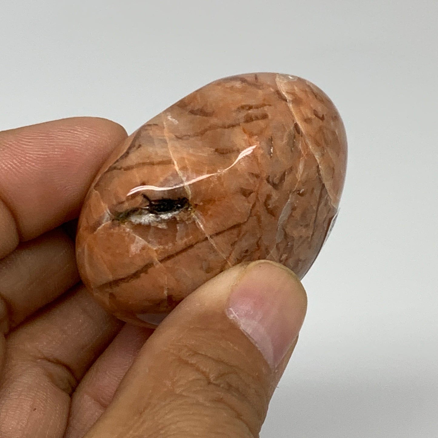 74.4g, 1.8"x2"x1", Peach Moonstone Heart Crystal Polished, B34996