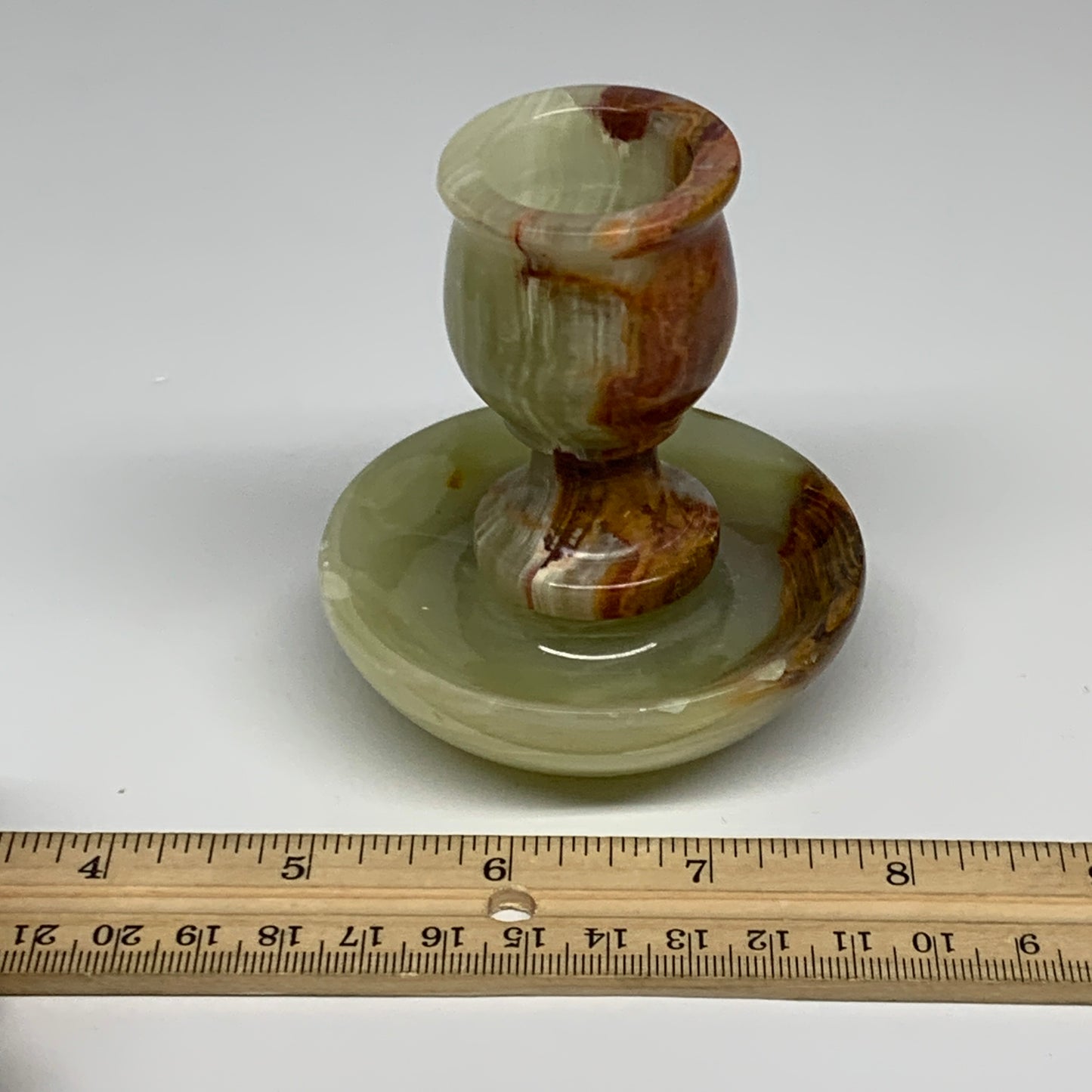 266g, 3.2"x1.4"x2.9", Natural Green Onyx Candle Holder Gemstone Hand Carved, B32