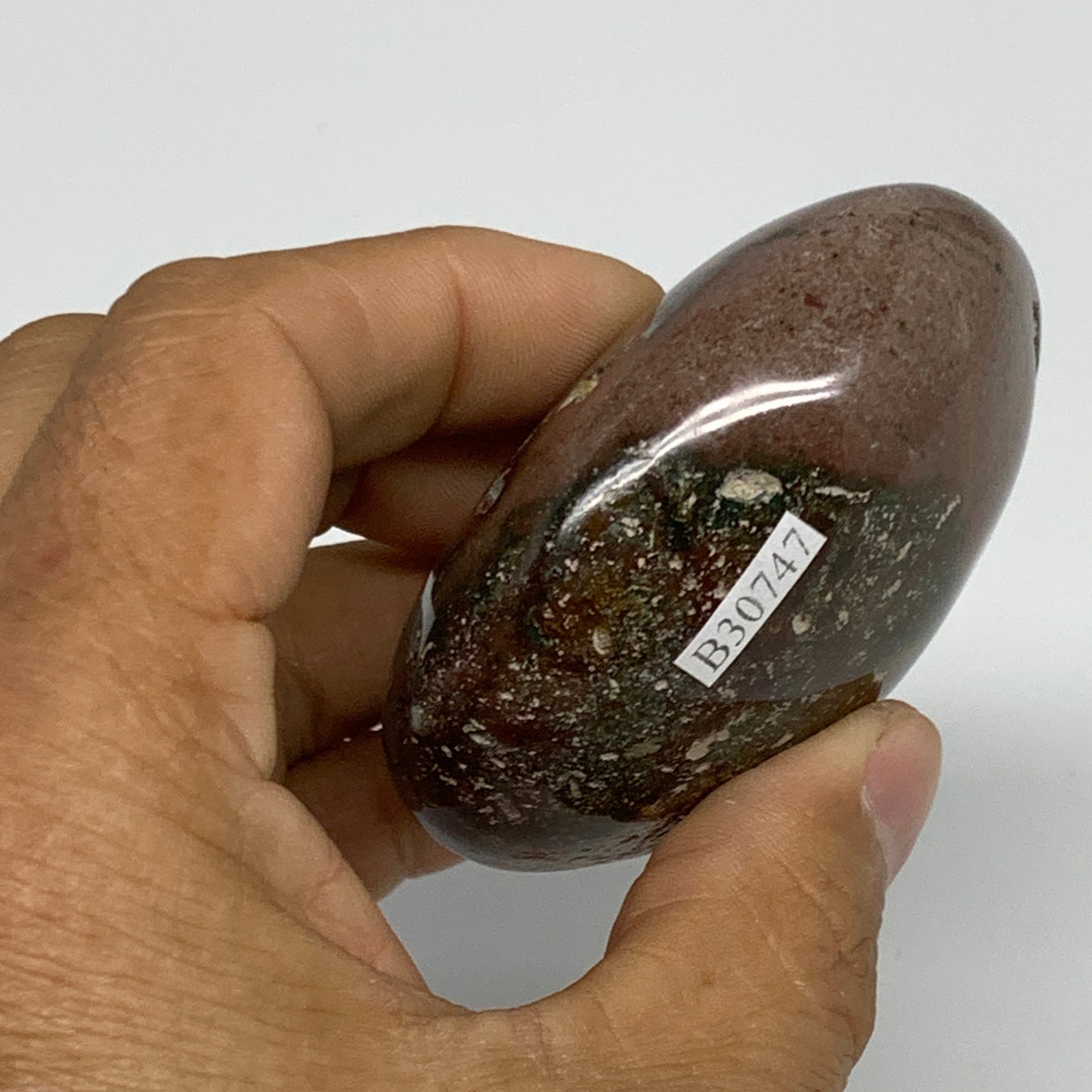 151.9g, 2.6"x2.1"x1.2" Natural Ocean Jasper Palm-Stone Orbicular Jasper, B30747