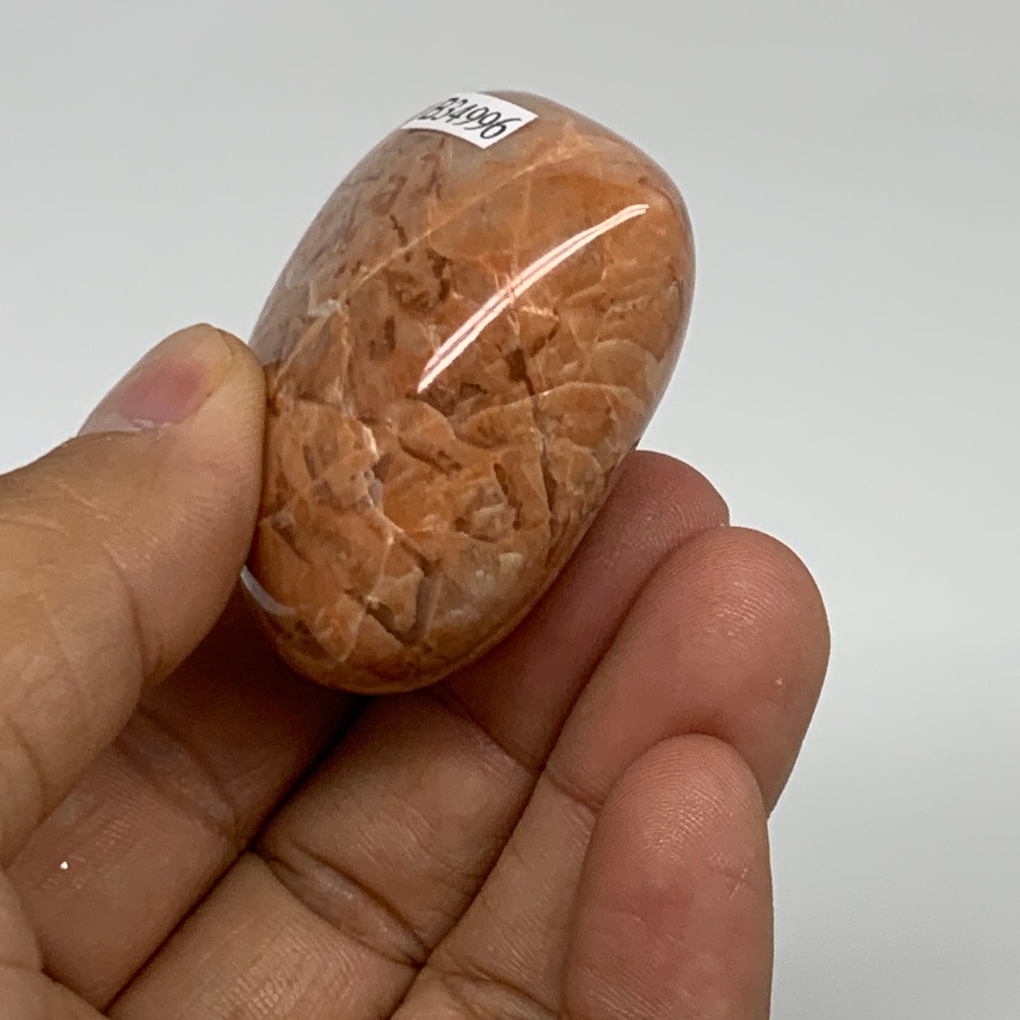 74.4g, 1.8"x2"x1", Peach Moonstone Heart Crystal Polished, B34996