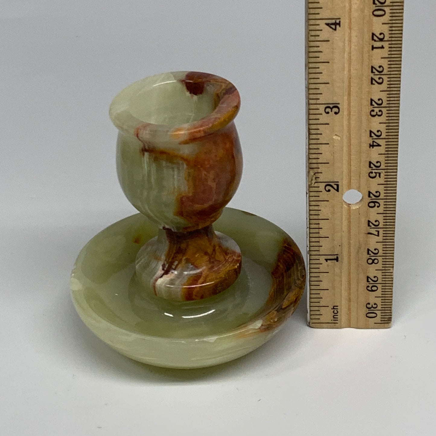 266g, 3.2"x1.4"x2.9", Natural Green Onyx Candle Holder Gemstone Hand Carved, B32