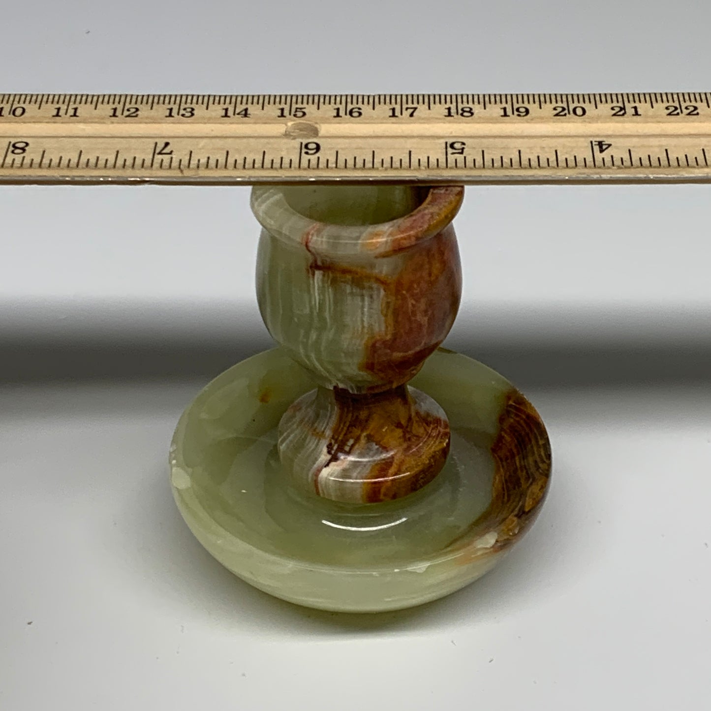 266g, 3.2"x1.4"x2.9", Natural Green Onyx Candle Holder Gemstone Hand Carved, B32