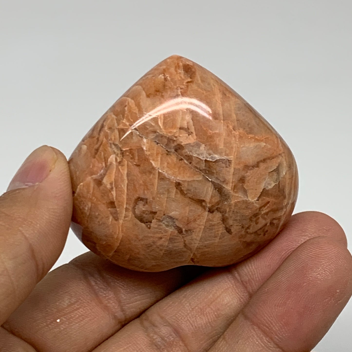 74.4g, 1.8"x2"x1", Peach Moonstone Heart Crystal Polished, B34996