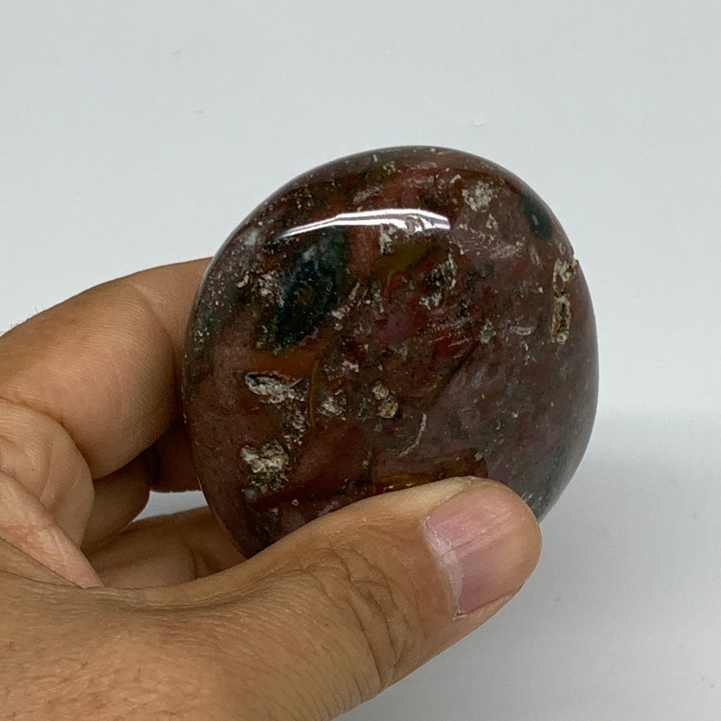 151.9g, 2.6"x2.1"x1.2" Natural Ocean Jasper Palm-Stone Orbicular Jasper, B30747