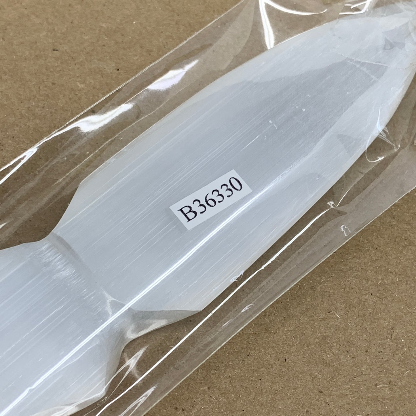 130g, 7.5"x1.3"x0.6", Natural Selenite Crystal Dagger (Satin Spar), B36330