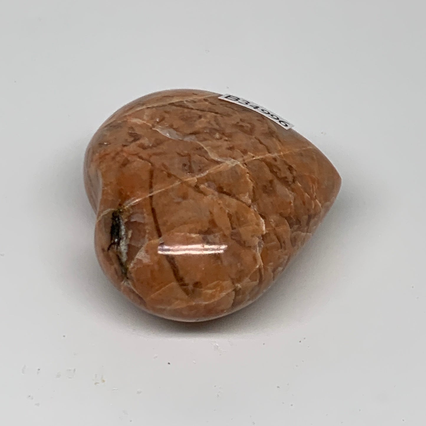 74.4g, 1.8"x2"x1", Peach Moonstone Heart Crystal Polished, B34996