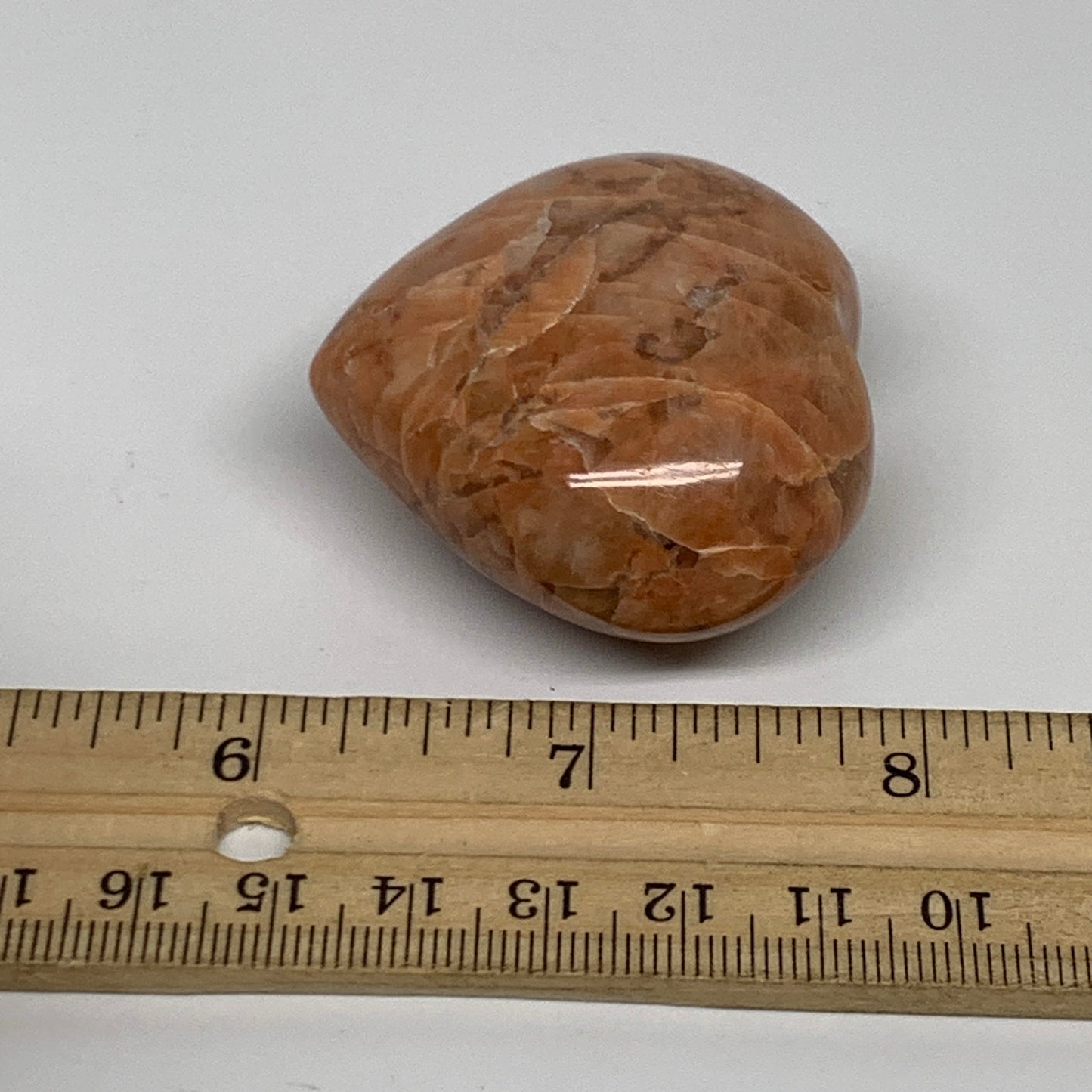 74.4g, 1.8"x2"x1", Peach Moonstone Heart Crystal Polished, B34996