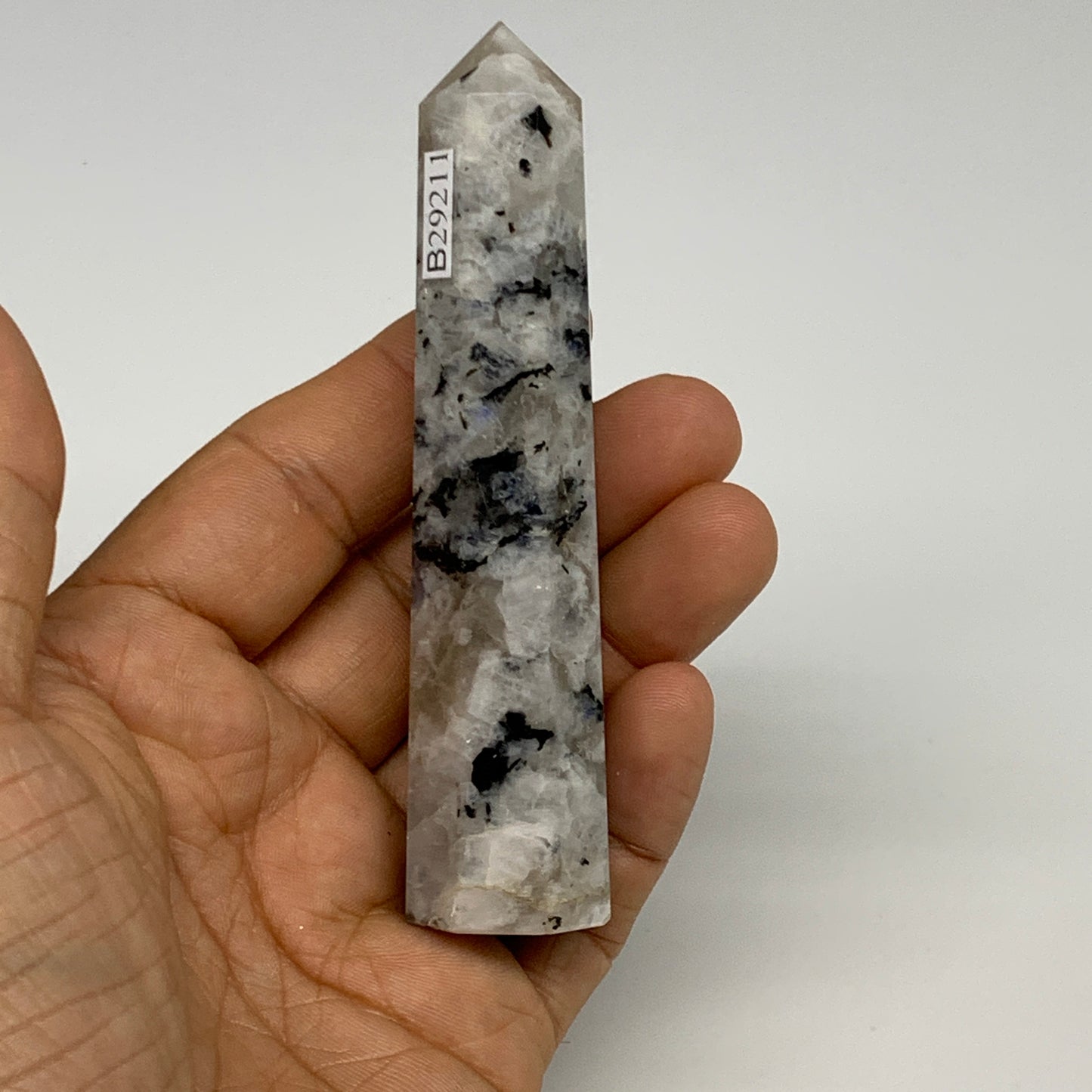 80.6g, 3.9"x0.9", Rainbow Moonstone Tower Obelisk Point Crystal @India, B29211