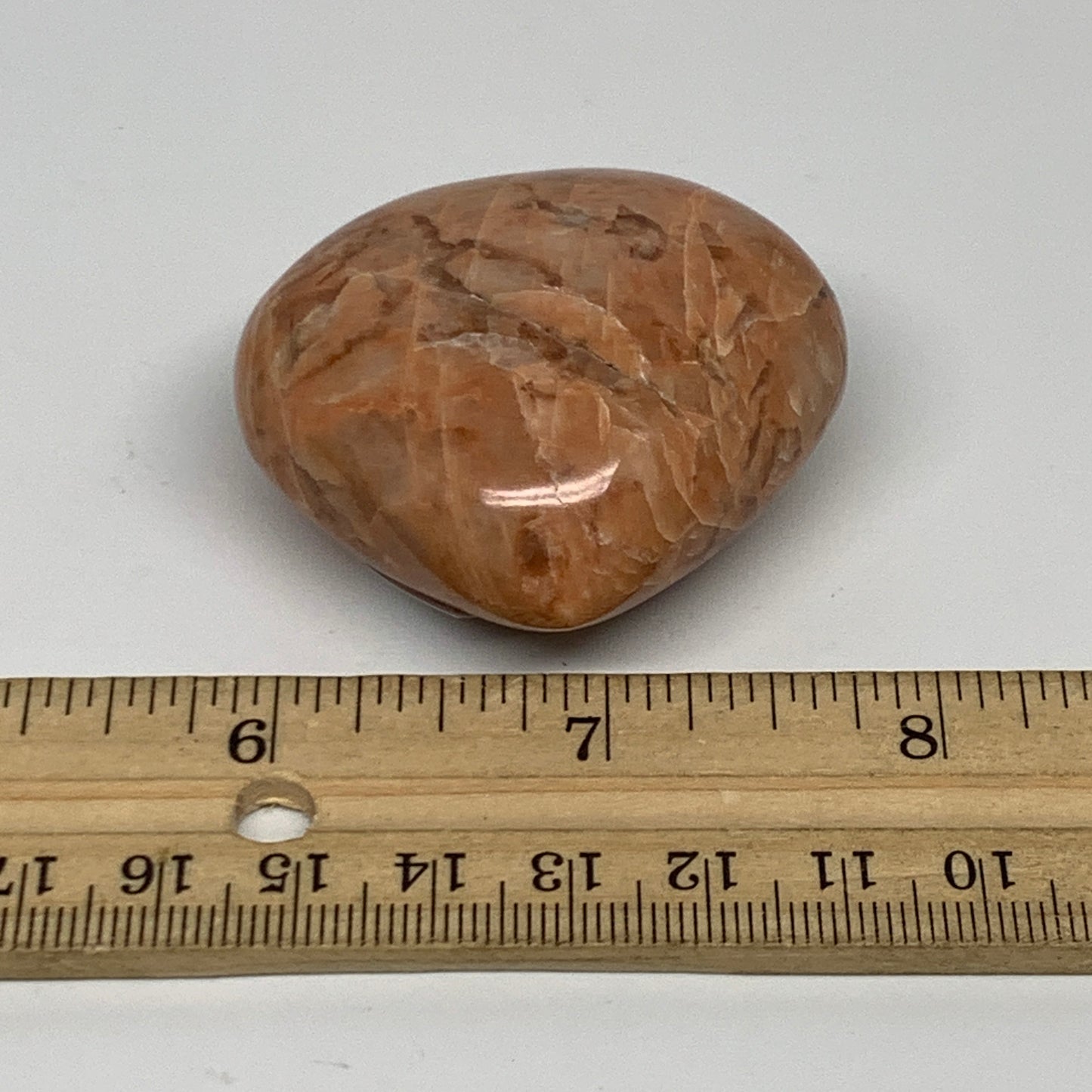 74.4g, 1.8"x2"x1", Peach Moonstone Heart Crystal Polished, B34996