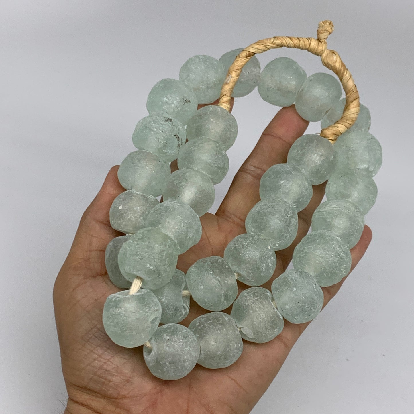 0.87 lbs, 15mm-21mm, 1 Strand, 30 beads, Green/Blue Sea Glass Beads, B35702