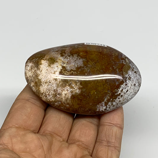 117.5g, 2.8"x1.8"x1" Natural Ocean Jasper Palm-Stone Orbicular Jasper, B30748