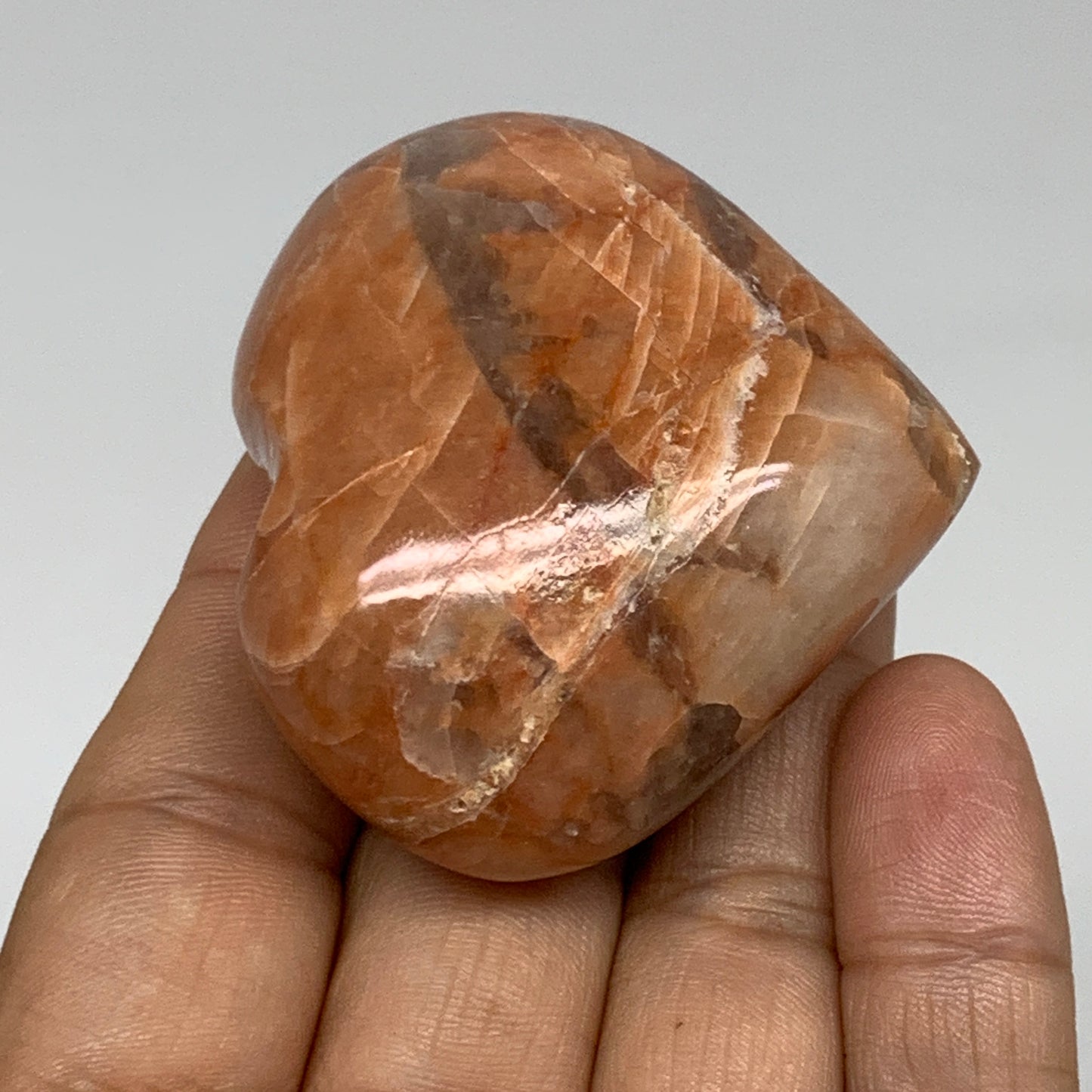83.1g, 1.9"x2.1"x1", Peach Moonstone Heart Crystal Polished, B34997