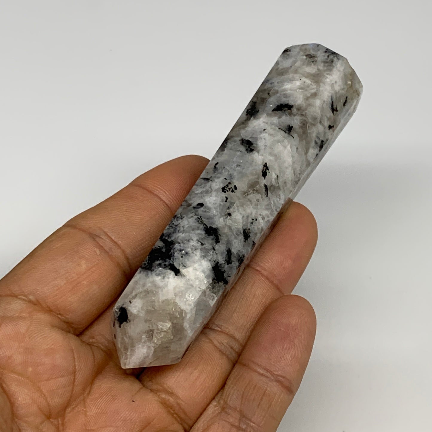 80.6g, 3.9"x0.9", Rainbow Moonstone Tower Obelisk Point Crystal @India, B29211