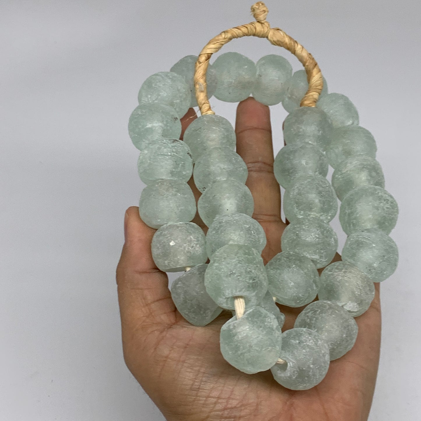 0.87 lbs, 15mm-21mm, 1 Strand, 30 beads, Green/Blue Sea Glass Beads, B35702