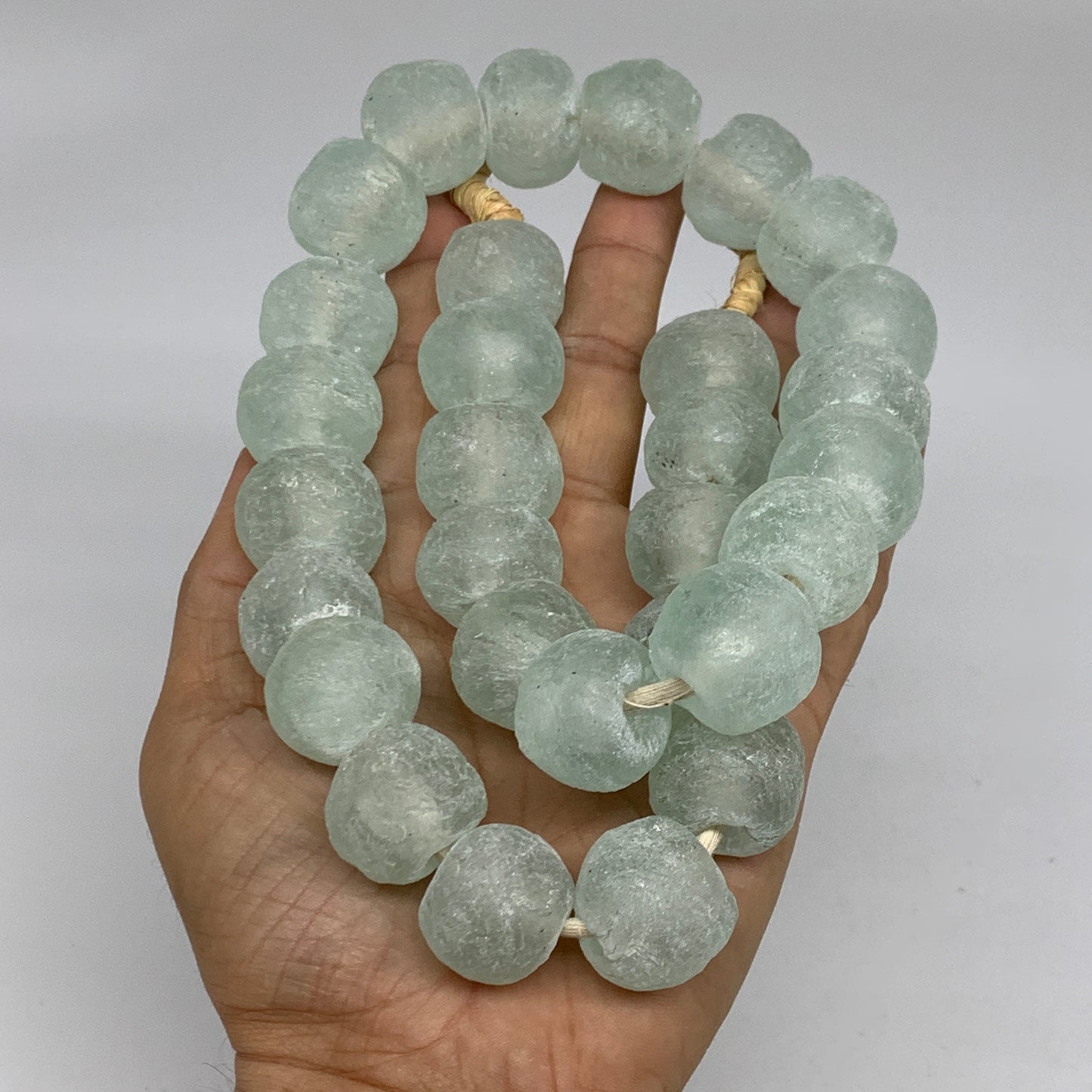 0.87 lbs, 15mm-21mm, 1 Strand, 30 beads, Green/Blue Sea Glass Beads, B35702