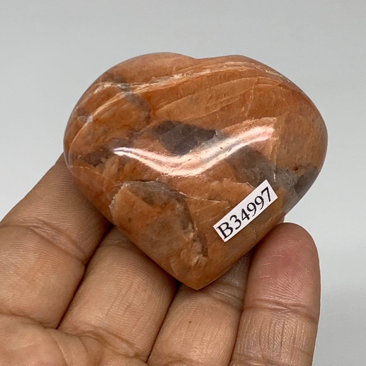 83.1g, 1.9"x2.1"x1", Peach Moonstone Heart Crystal Polished, B34997