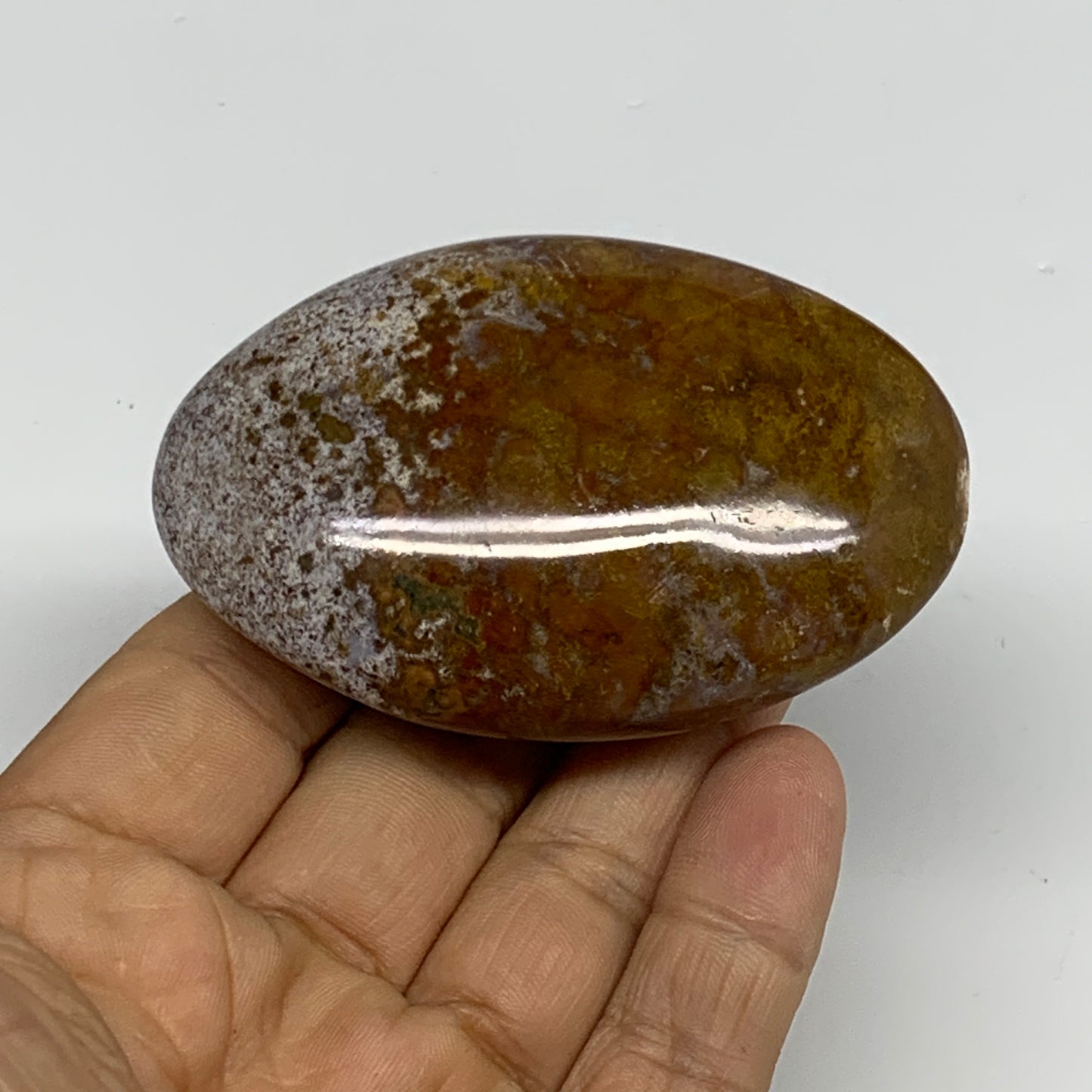 117.5g, 2.8"x1.8"x1" Natural Ocean Jasper Palm-Stone Orbicular Jasper, B30748