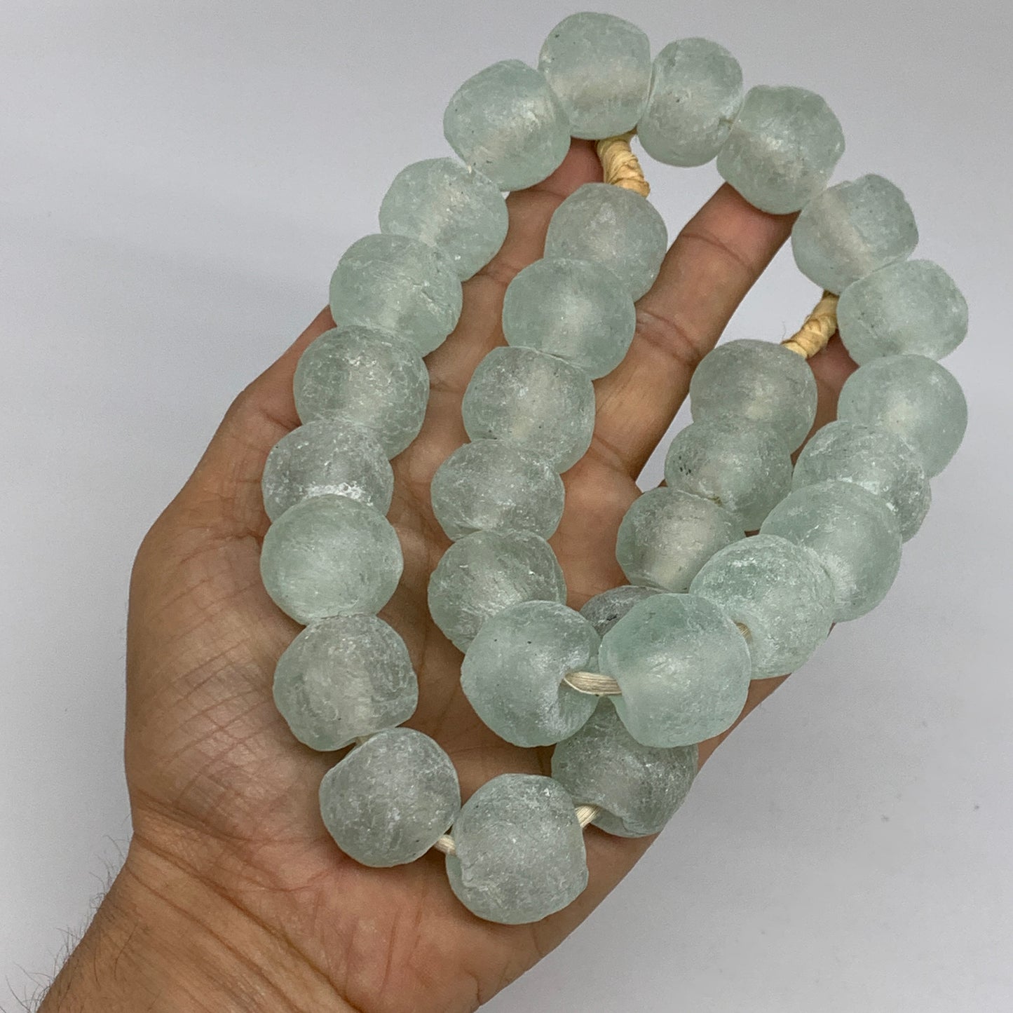 0.87 lbs, 15mm-21mm, 1 Strand, 30 beads, Green/Blue Sea Glass Beads, B35702