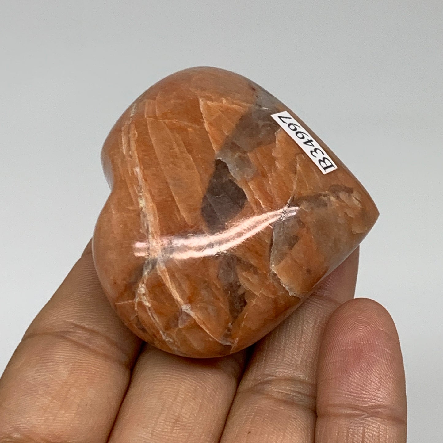 83.1g, 1.9"x2.1"x1", Peach Moonstone Heart Crystal Polished, B34997
