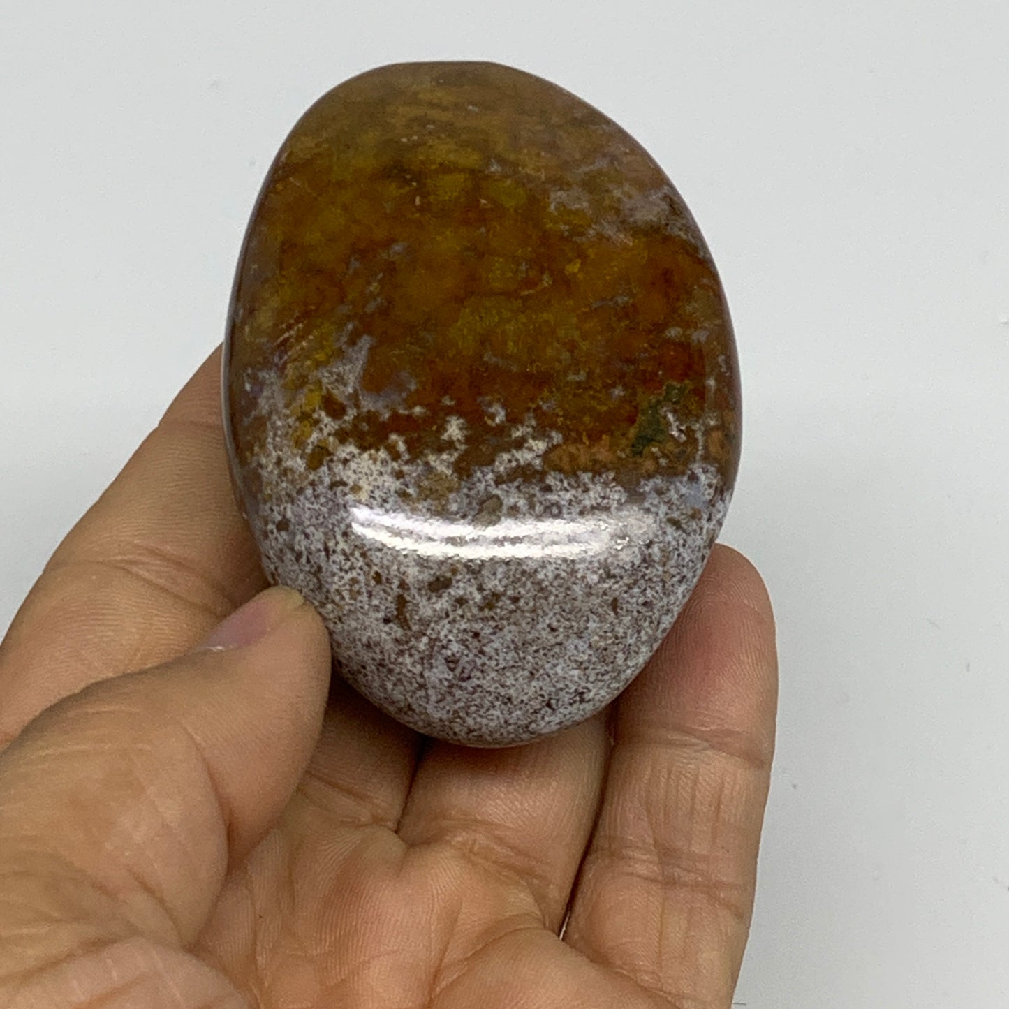 117.5g, 2.8"x1.8"x1" Natural Ocean Jasper Palm-Stone Orbicular Jasper, B30748